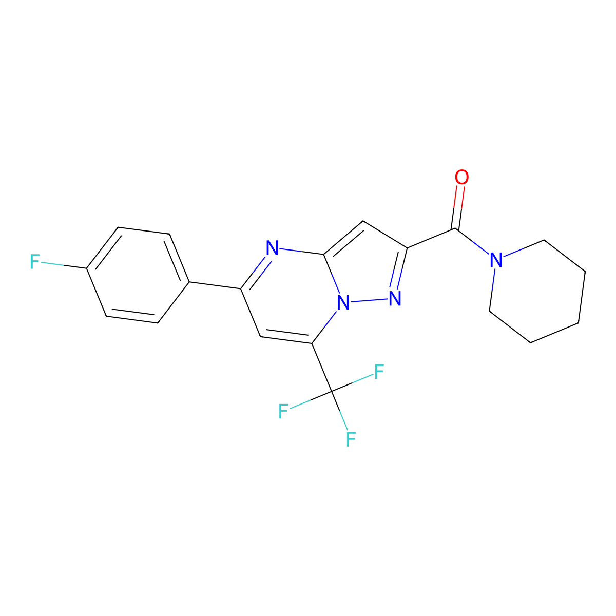 [5-(4-Fluorophenyl)-7-(trifluoromethyl)pyrazolo[1,5-a]pyrimidin-2-yl](piperidin-1-yl)methanone molecular structure, CAS 313247-77-7