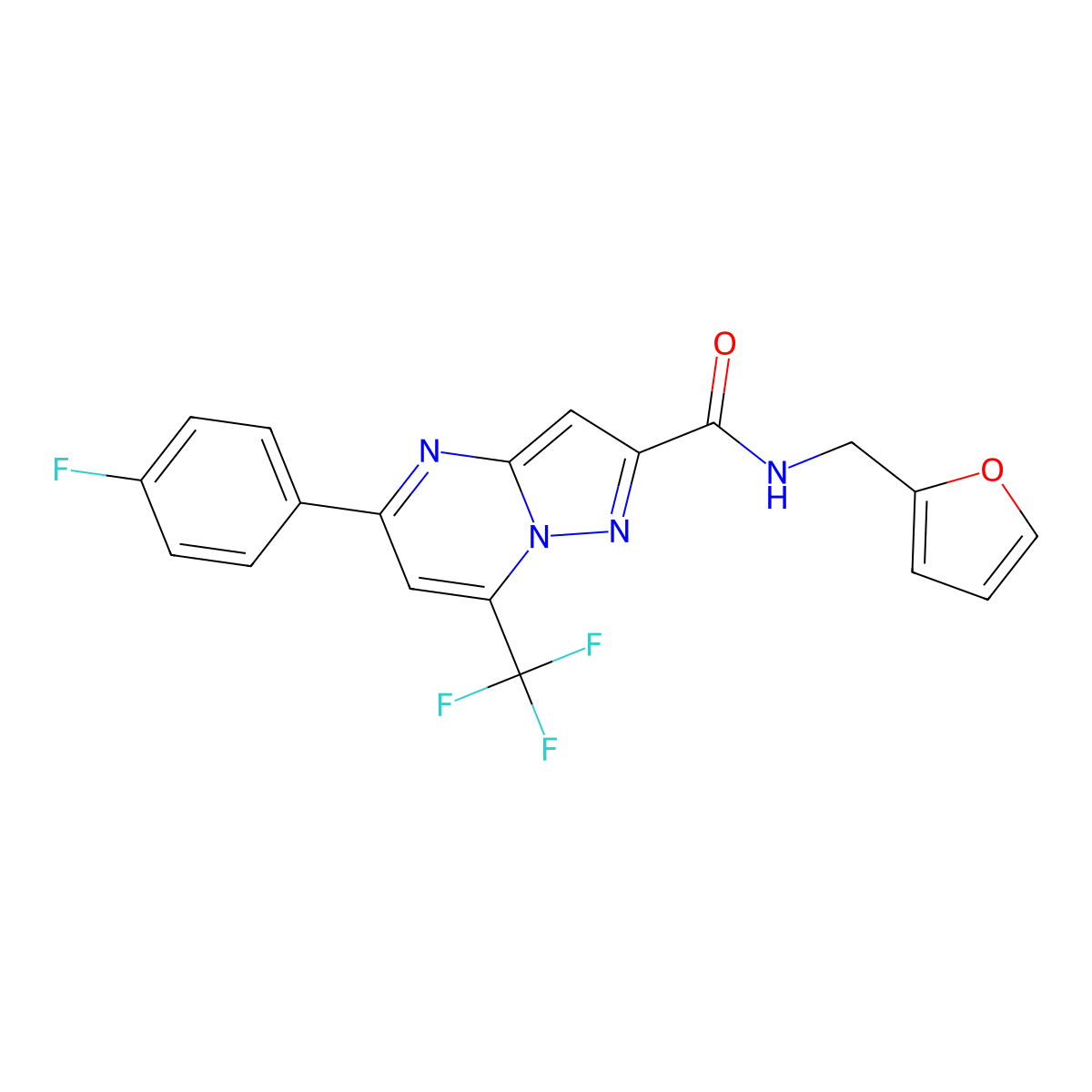 5-(4-fluorophenyl)-N-(furan-2-ylmethyl)-7-(trifluoromethyl)pyrazolo[1,5-a]pyrimidine-2-carboxamide molecular structure, CAS 313247-98-2