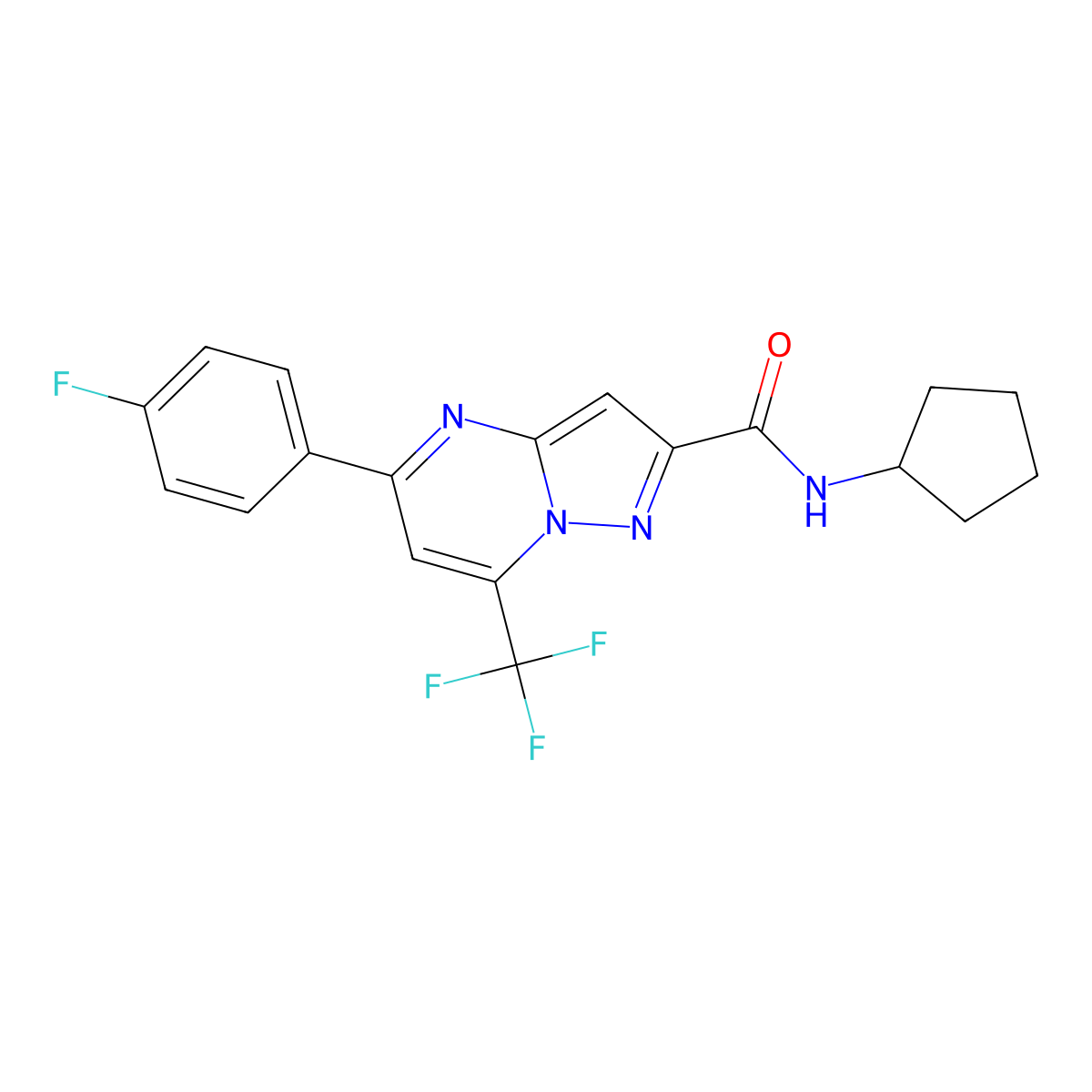N-cyclopentyl-5-(4-fluorophenyl)-7-(trifluoromethyl)pyrazolo[1,5-a]pyrimidine-2-carboxamide molecular structure, CAS 313248-03-2