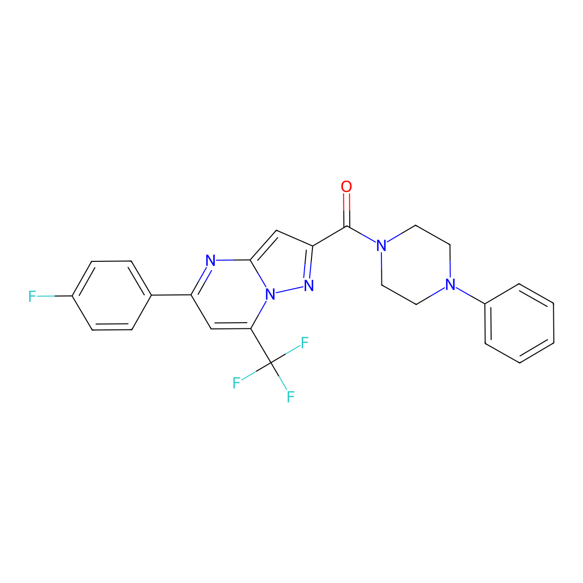 5-(4-Fluorophenyl)-2-[(4-phenyl-1-piperazinyl)carbonyl]-7-(trifluoromethyl)pyrazolo[1,5-a]pyrimidine molecular structure, CAS 313248-07-6