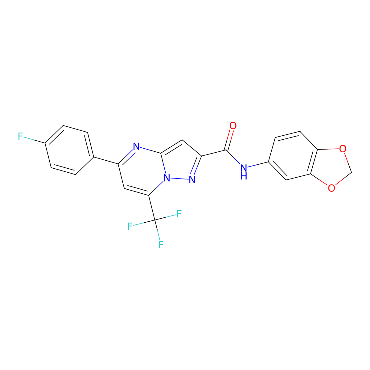 N-(1,3-benzodioxol-5-yl)-5-(4-fluorophenyl)-7-(trifluoromethyl)pyrazolo[1,5-a]pyrimidine-2-carboxamide molecular structure, CAS 313248-13-4