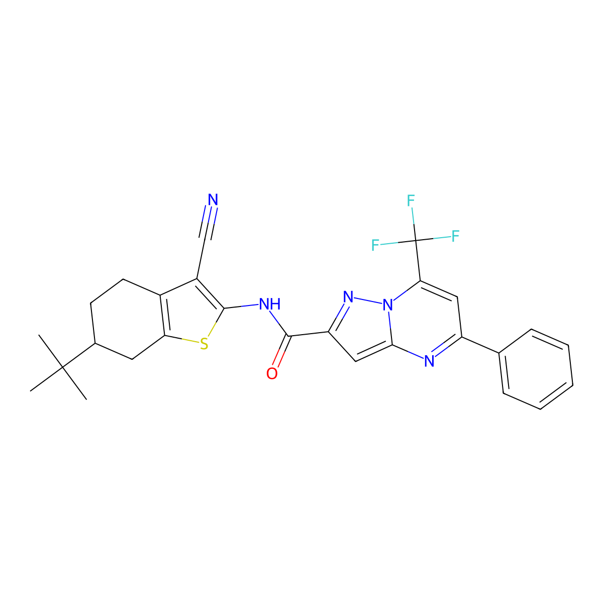 N-(6-tert-butyl-3-cyano-4,5,6,7-tetrahydro-1-benzothiophen-2-yl)-5-phenyl-7-(trifluoromethyl)pyrazolo[1,5-a]pyrimidine-2-carboxamide molecular structure, CAS 313248-26-9