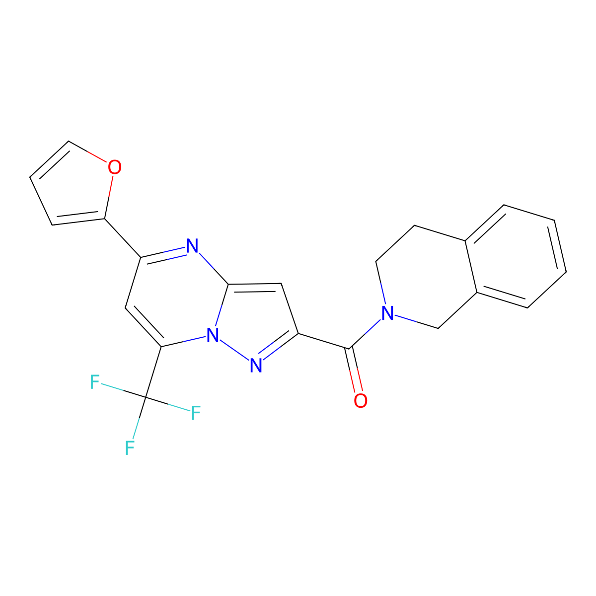 3,4-dihydroisoquinolin-2(1H)-yl[5-(furan-2-yl)-7-(trifluoromethyl)pyrazolo[1,5-a]pyrimidin-2-yl]methanone molecular structure, CAS 313248-49-6