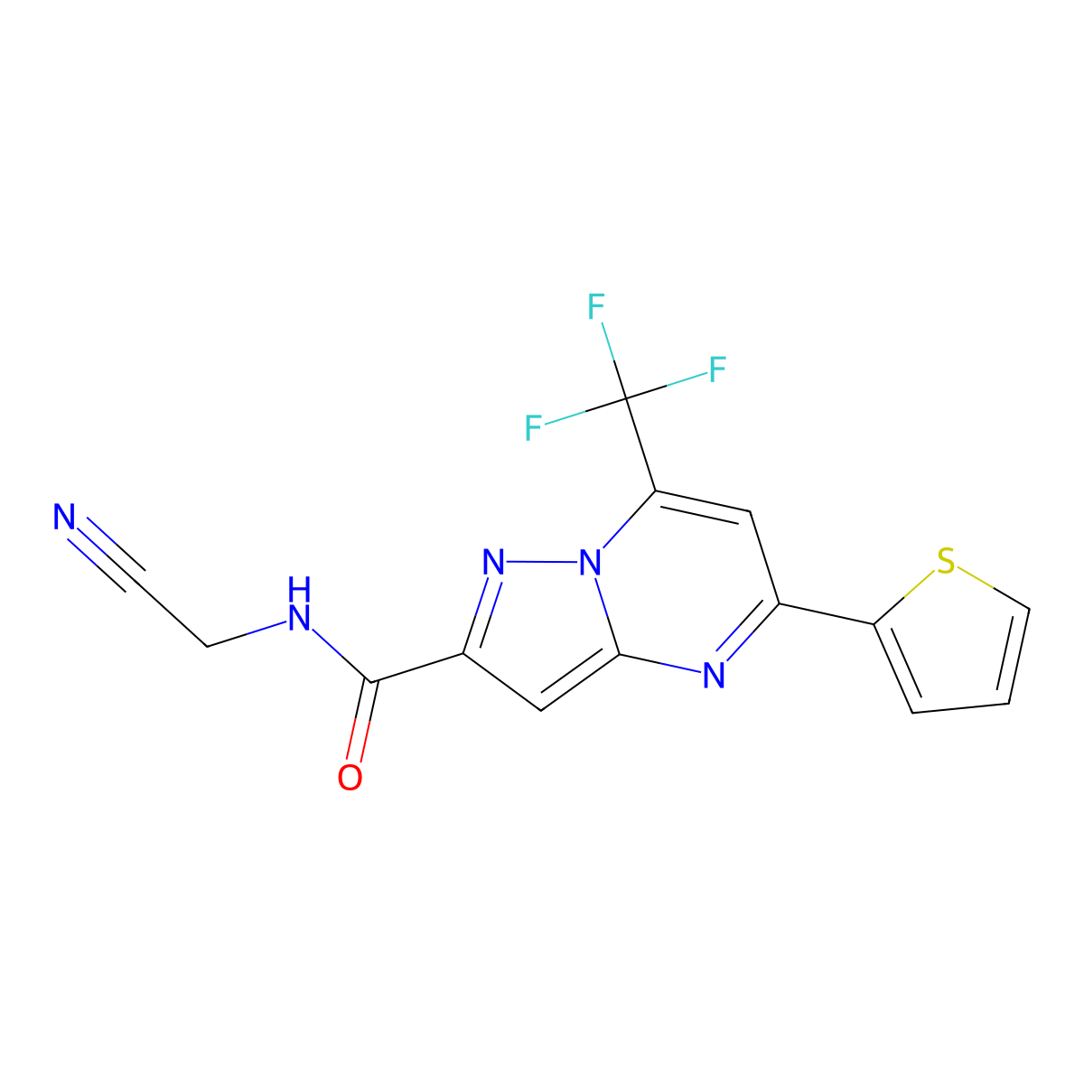N-(cyanomethyl)-5-(thiophen-2-yl)-7-(trifluoromethyl)pyrazolo[1,5-a]pyrimidine-2-carboxamide molecular structure, CAS 313248-61-2