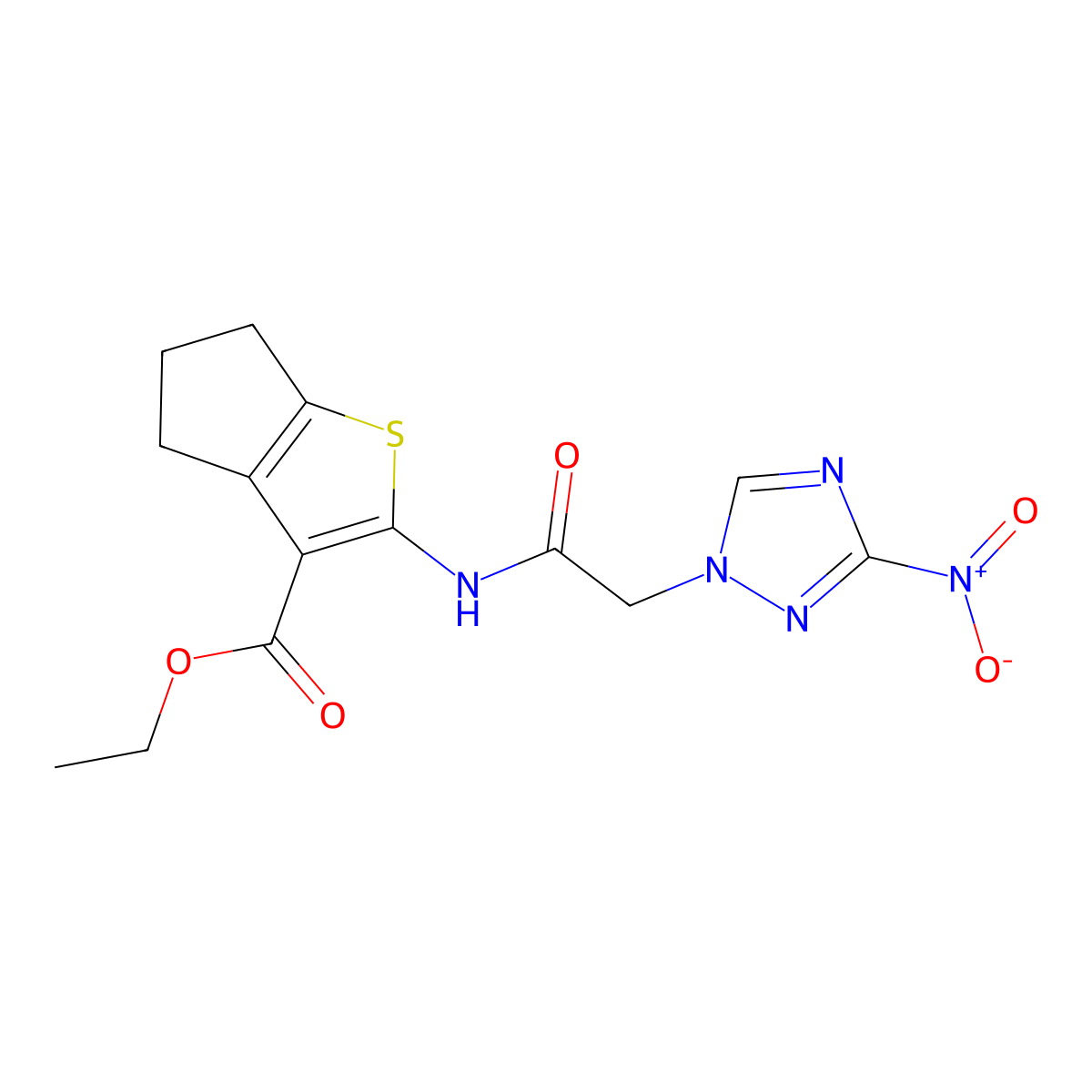 ethyl 2-[[2-(3-nitro-1,2,4-triazol-1-yl)acetyl]amino]-5,6-dihydro-4H-cyclopenta[b]thiophene-3-carboxylate molecular structure, CAS 313248-71-4