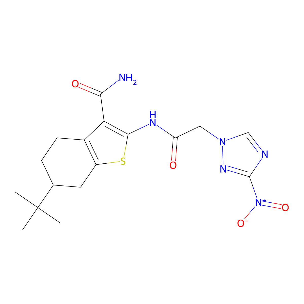6-Tert-butyl-2-[[2-(3-nitro-1,2,4-triazol-1-yl)acetyl]amino]-4,5,6,7-tetrahydro-1-benzothiophene-3-carboxamide molecular structure, CAS 313248-74-7