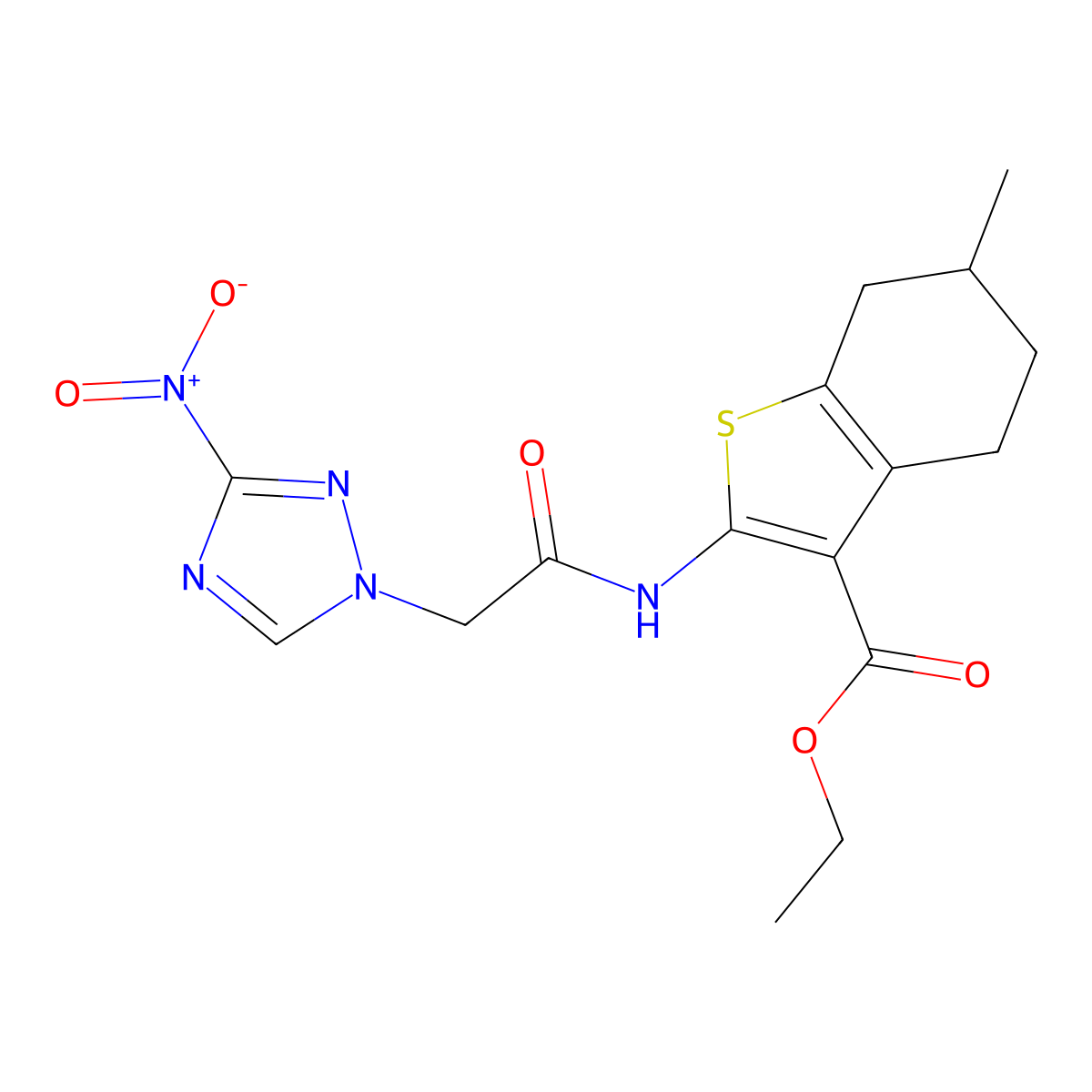Ethyl 6-methyl-2-[[2-(3-nitro-1,2,4-triazol-1-yl)acetyl]amino]-4,5,6,7-tetrahydro-1-benzothiophene-3-carboxylate molecular structure, CAS 313248-76-9