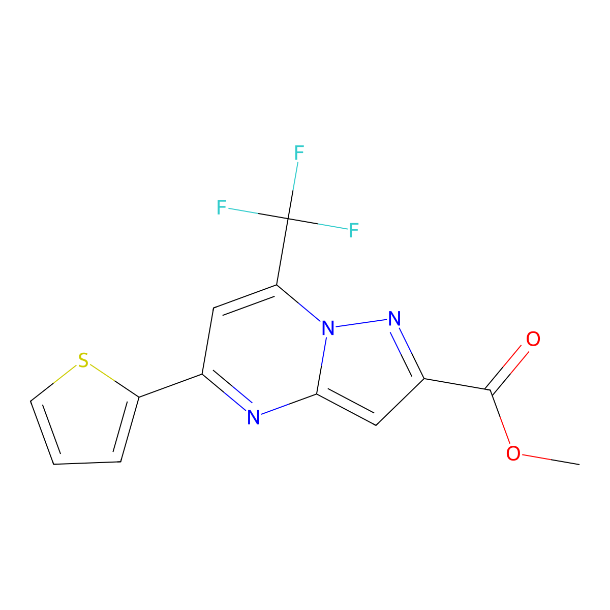Methyl 5-(2-thienyl)-7-(trifluoromethyl)pyrazolo[1,5-a]pyrimidine-2-carboxylate molecular structure, CAS 313249-33-1
