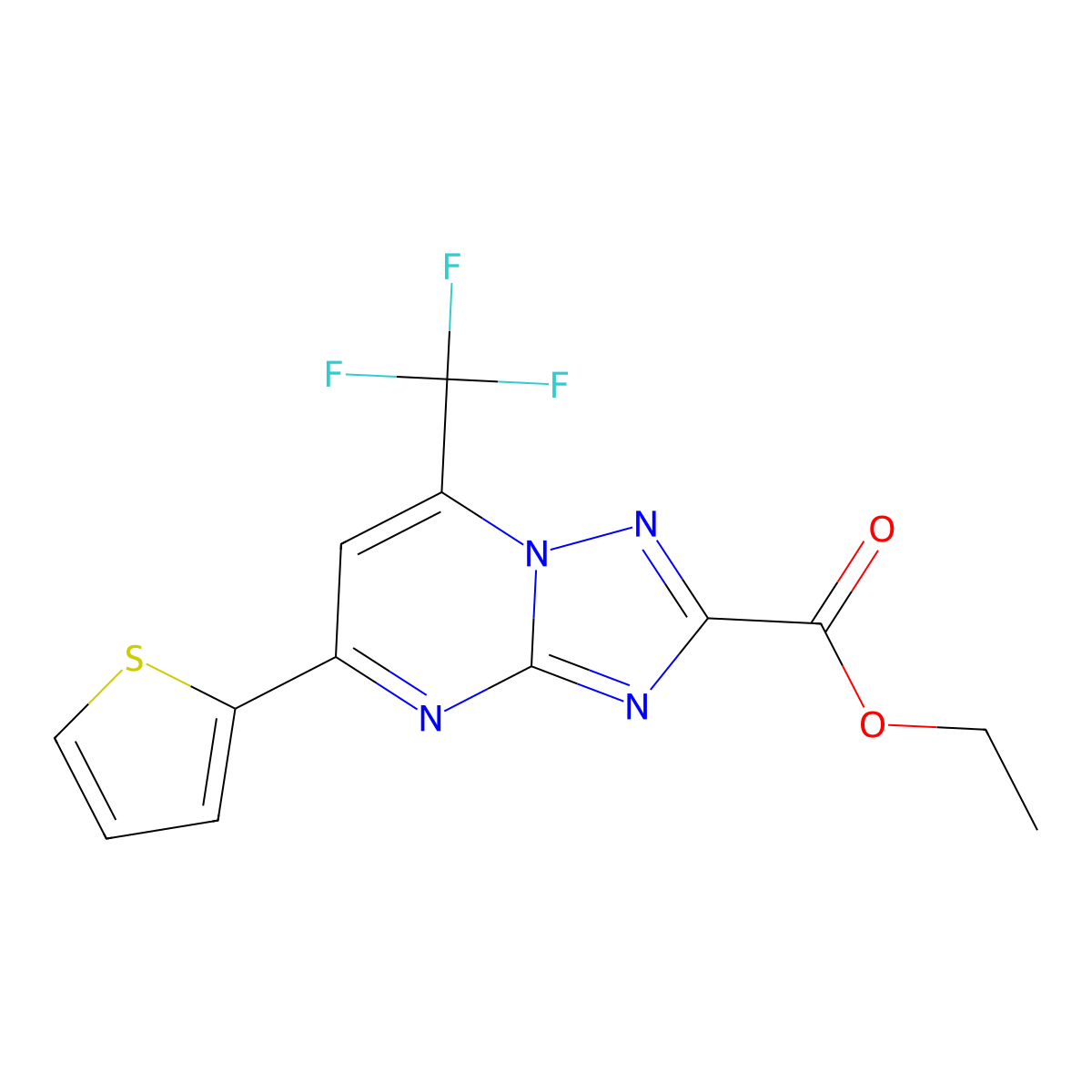 Ethyl 5-(2-thienyl)-7-(trifluoromethyl)[1,2,4]triazolo[1,5-a]pyrimidine-2-carboxylate molecular structure, CAS 313249-37-5