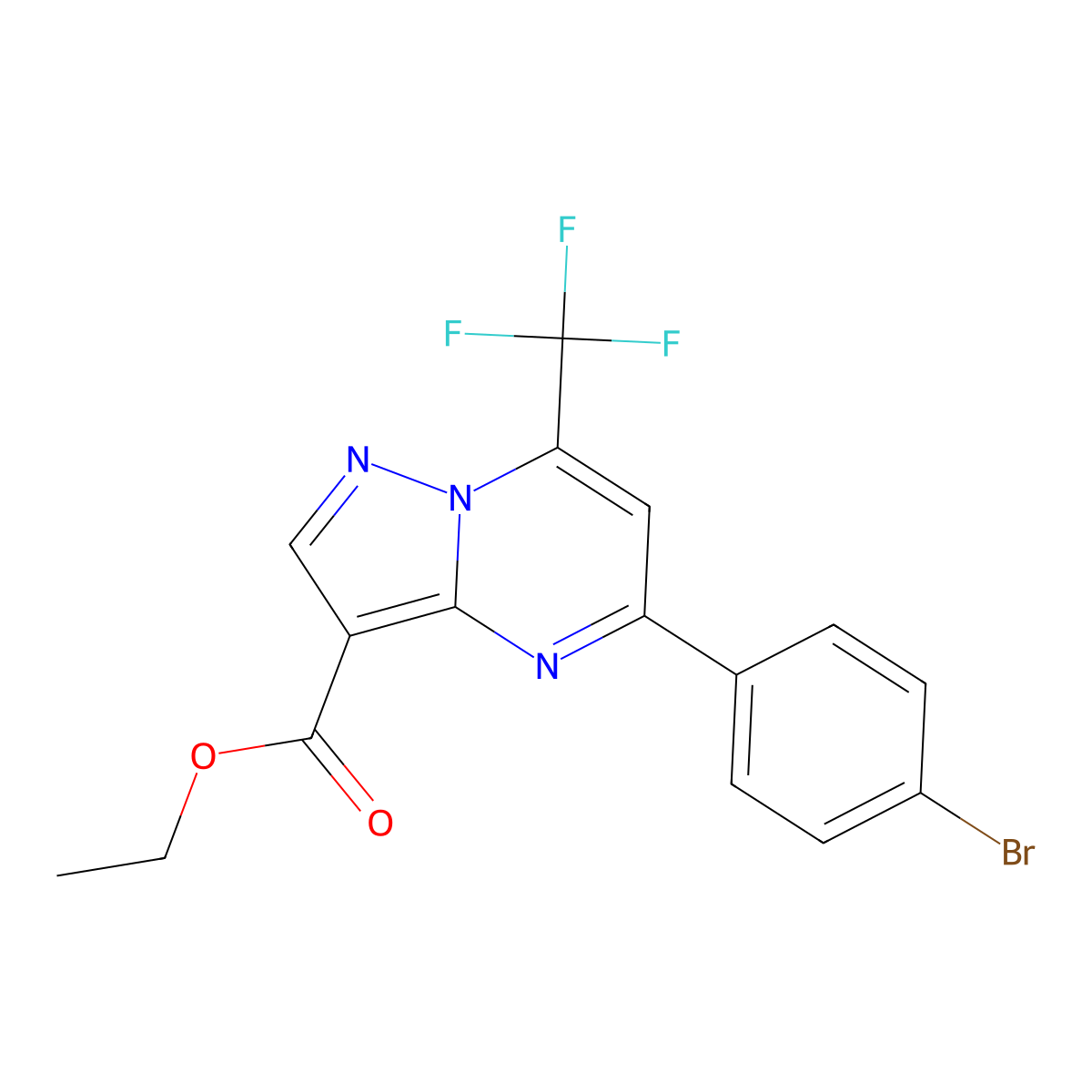 Ethyl 5-(4-bromophenyl)-7-(trifluoromethyl)pyrazolo[1,5-a]pyrimidine-3-carboxylate molecular structure, CAS 313249-39-7
