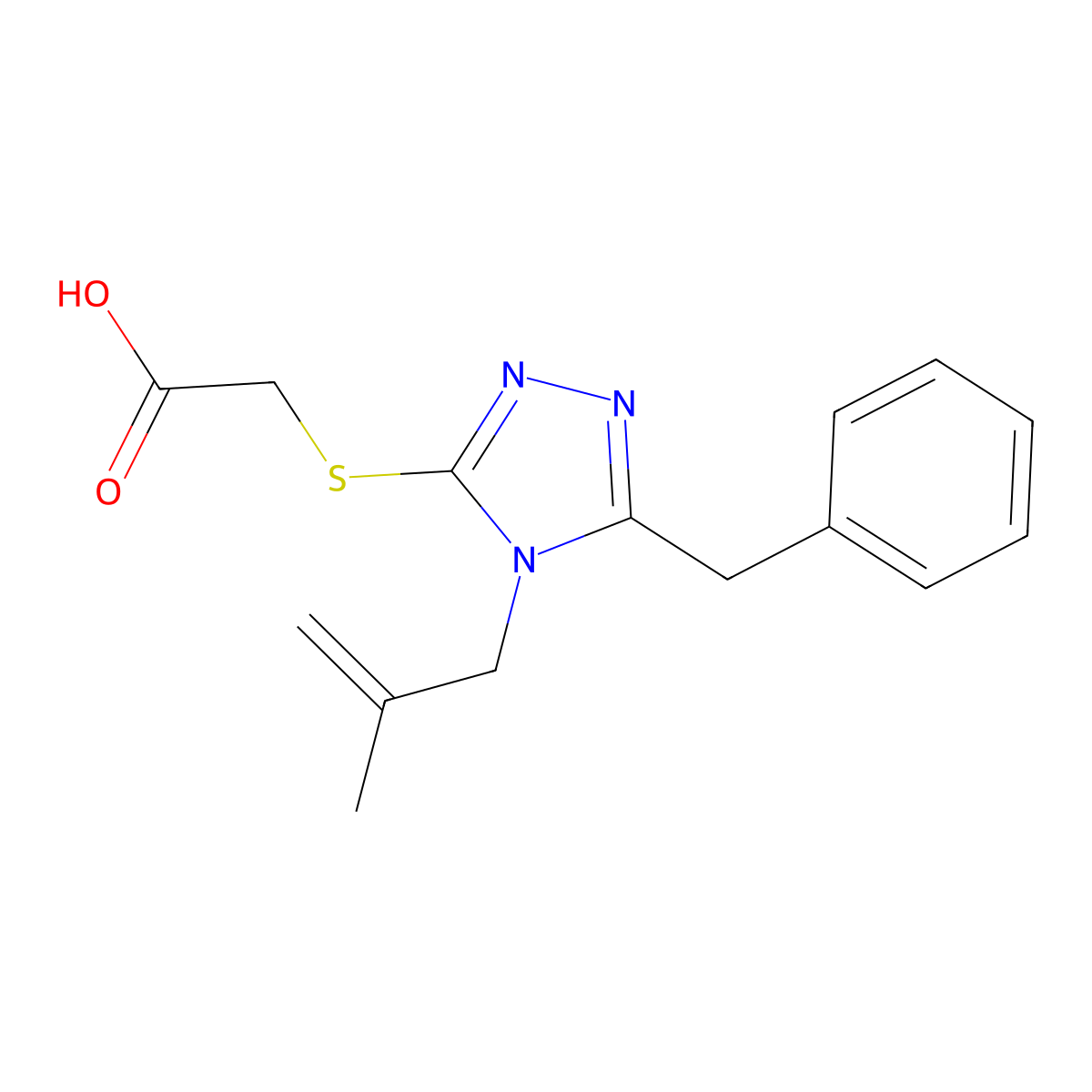 2-((5-benzyl-4-(2-methylallyl)-4H-1,2,4-triazol-3-yl)thio)acetic acid molecular structure, CAS 313250-95-2