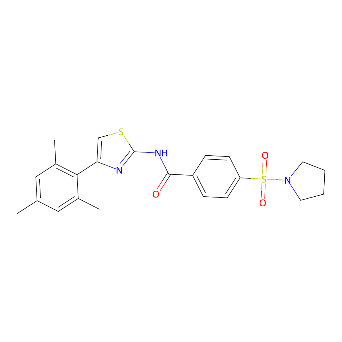 4-pyrrolidin-1-ylsulfonyl-N-[4-(2,4,6-trimethylphenyl)-1,3-thiazol-2-yl]benzamide molecular structure, CAS 313251-73-9