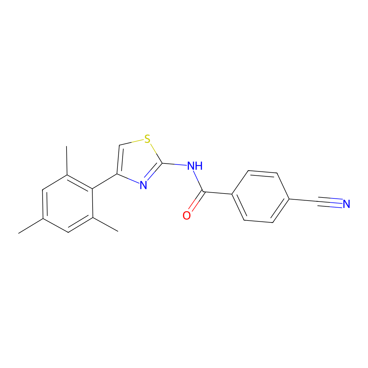 4-cyano-N-[4-(2,4,6-trimethylphenyl)-1,3-thiazol-2-yl]benzamide molecular structure, CAS 313252-23-2