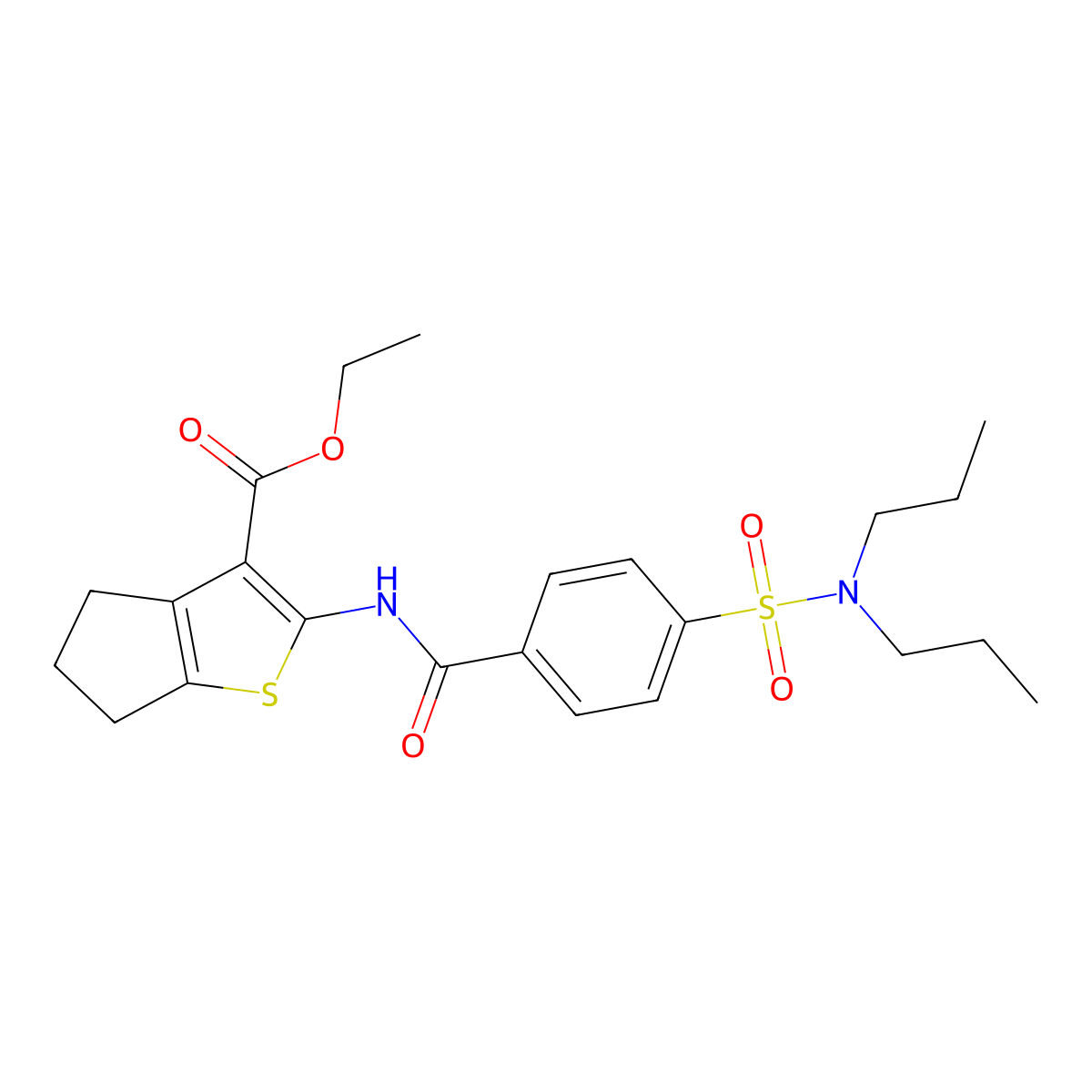 Ethyl 2-[4-(dipropylsulfamoyl)benzamido]-4H,5H,6H-cyclopenta[B]thiophene-3-carboxylate molecular structure, CAS 313252-35-6