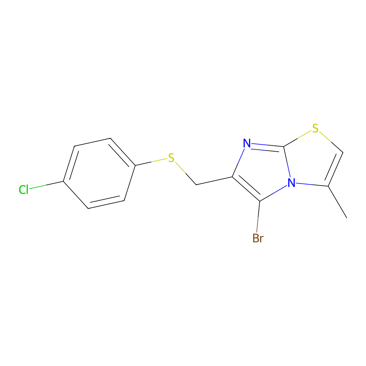 5-Bromo-6-(((4-chlorophenyl)thio)methyl)-3-methylimidazo[2,1-b]thiazole molecular structure, CAS 313252-75-4