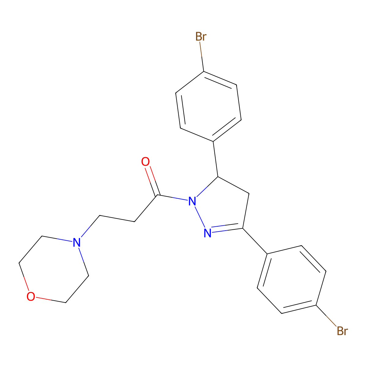 1-(3,5-bis(4-bromophenyl)-4,5-dihydro-1H-pyrazol-1-yl)-3-morpholinopropan-1-one molecular structure, CAS 313253-19-9