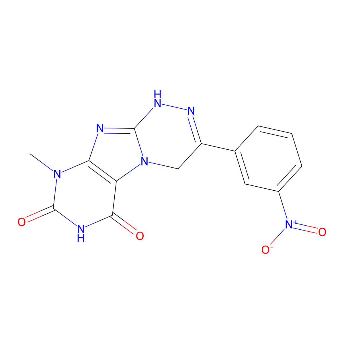 9-methyl-3-(3-nitrophenyl)-1H,4H,6H,7H,8H,9H-[1,2,4]triazino[4,3-g]purine-6,8-dione molecular structure, CAS 313255-29-7