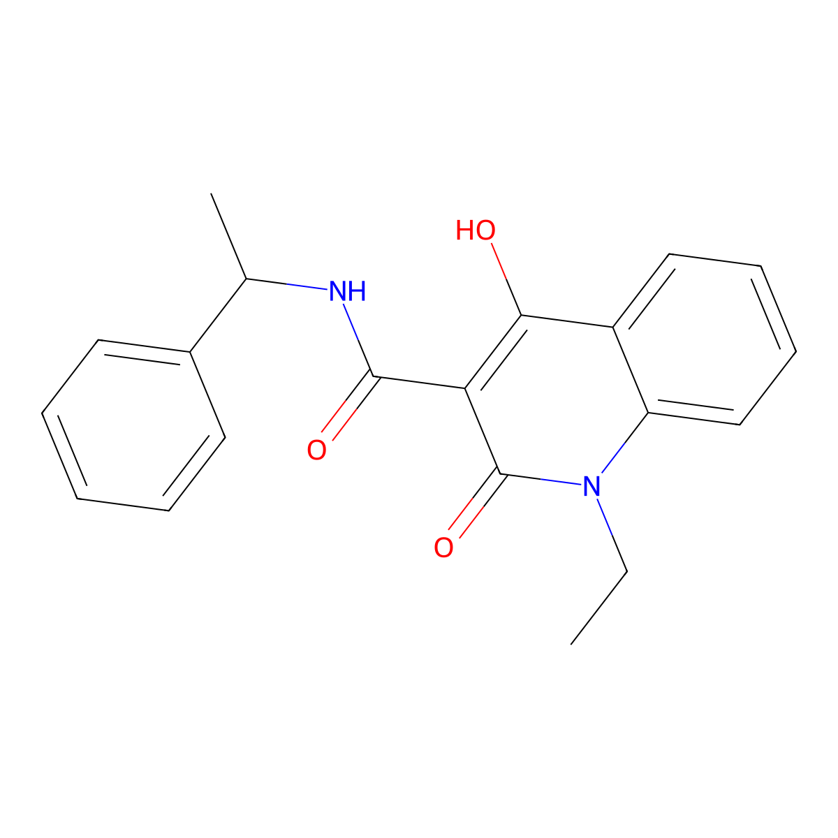 1-ethyl-4-hydroxy-2-oxo-N-(1-phenylethyl)-1,2-dihydroquinoline-3-carboxamide molecular structure, CAS 313255-44-6