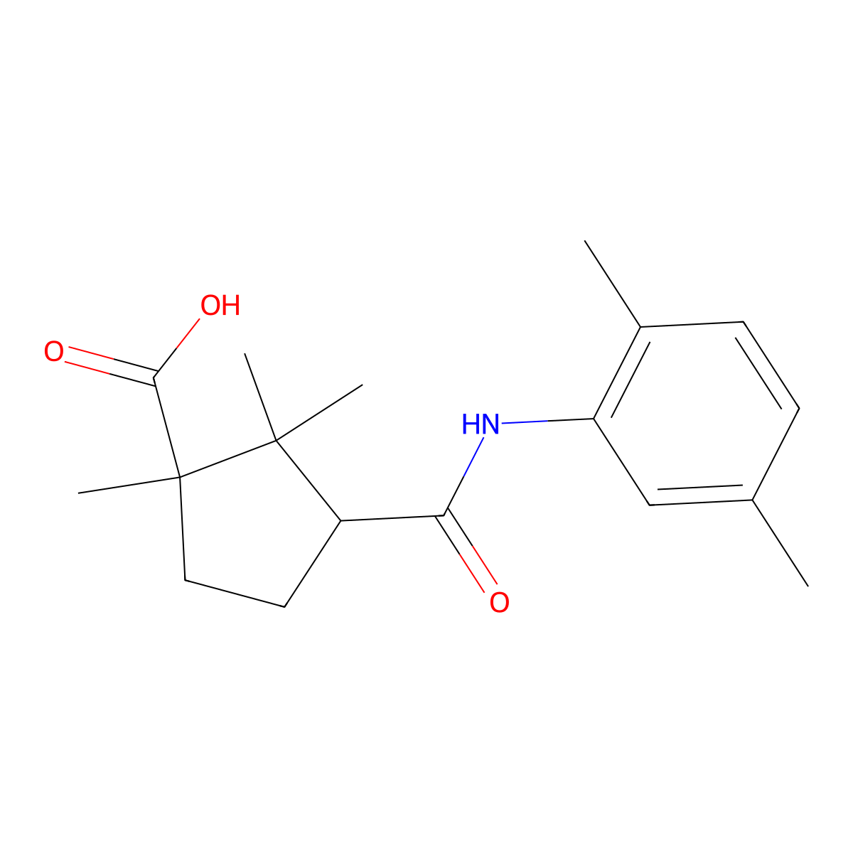 3-((2,5-Dimethylphenyl)carbamoyl)-1,2,2-trimethylcyclopentanecarboxylic acid molecular structure, CAS 313258-38-7
