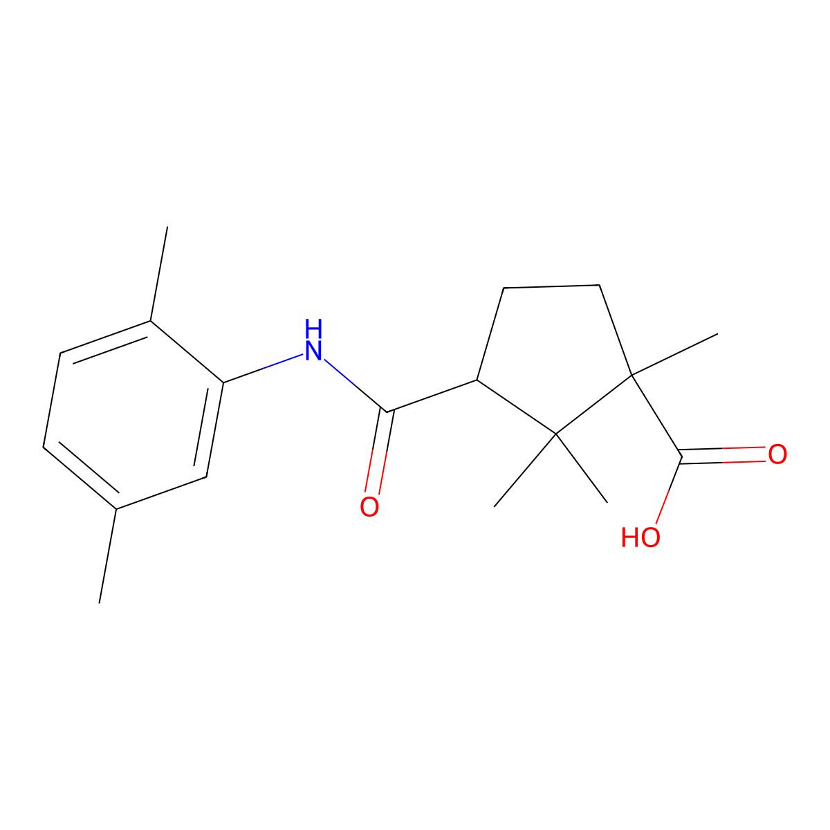 3-((2,5-Dimethylphenyl)carbamoyl)-1,2,2-trimethylcyclopentanecarboxylic acid molecular structure, CAS 313258-38-7