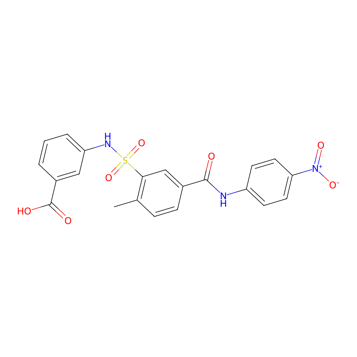 3-{[(2-Methyl-5-{[(4-nitrophenyl)amino]carbonyl}phenyl)sulfonyl]amino}benzoic acid molecular structure, CAS 313259-86-8