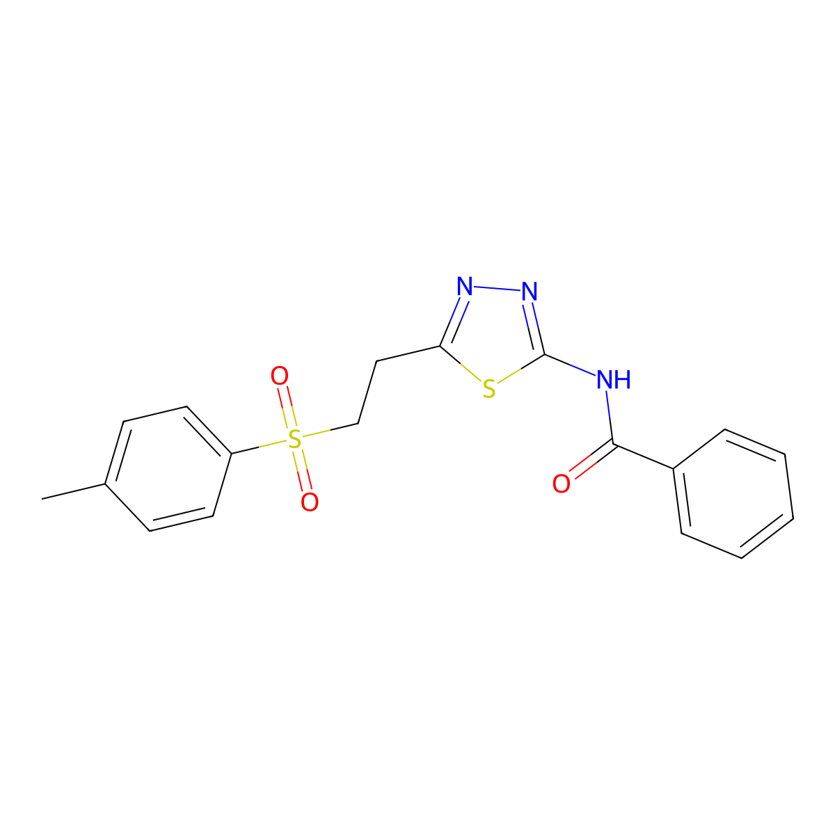 N-[5-[2-(4-methylphenyl)sulfonylethyl]-1,3,4-thiadiazol-2-yl]benzamide molecular structure, CAS 313260-71-8