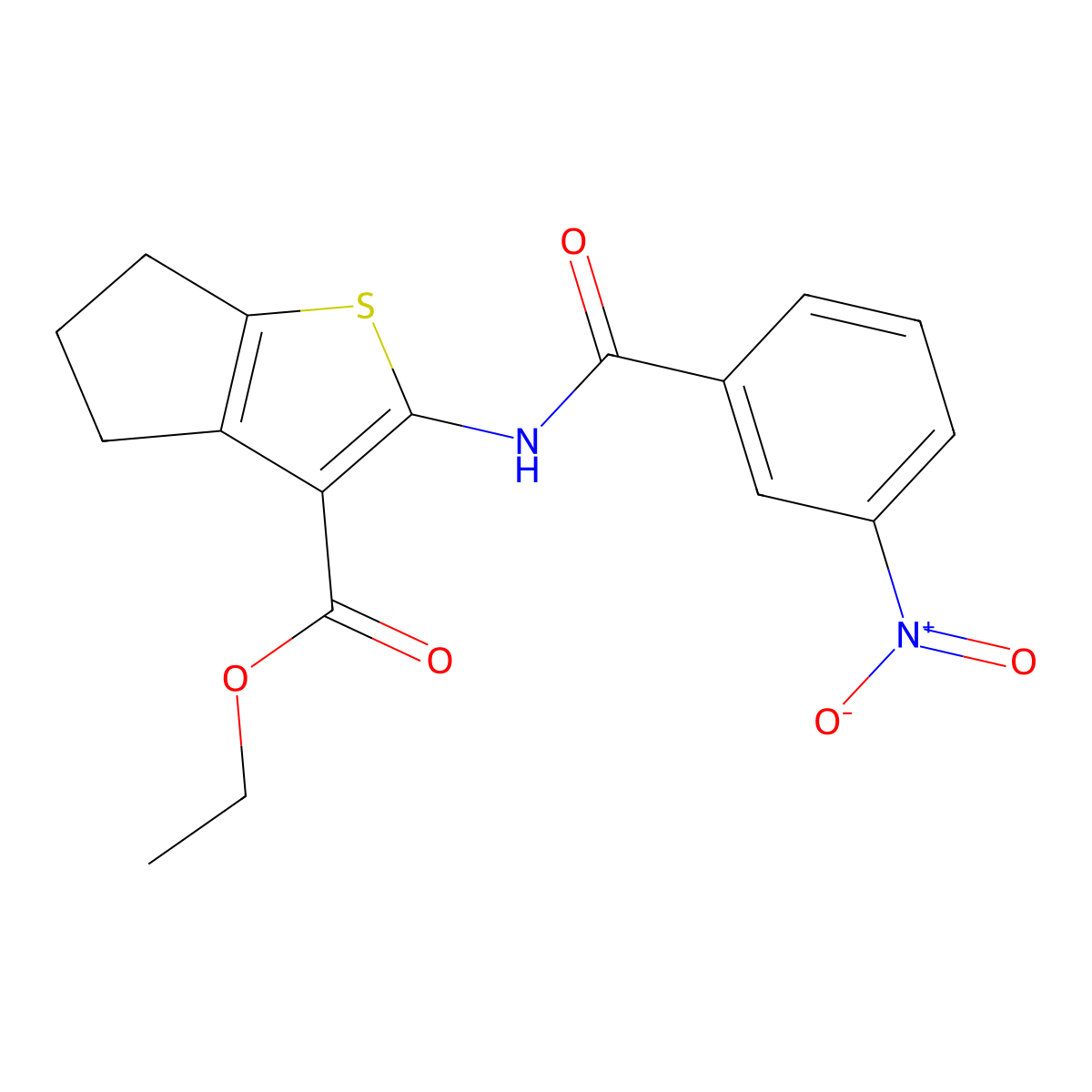 ethyl 2-(3-nitrobenzamido)-5,6-dihydro-4H-cyclopenta[b]thiophene-3-carboxylate molecular structure, CAS 313262-44-1
