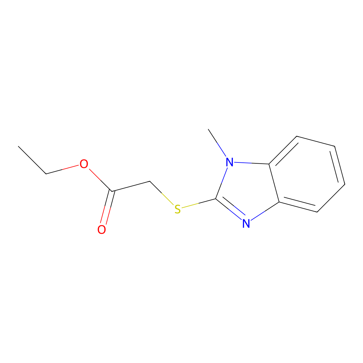 ethyl 2-((1-methyl-1H-benzo[d]imidazol-2-yl)thio)acetate molecular structure, CAS 313262-54-3