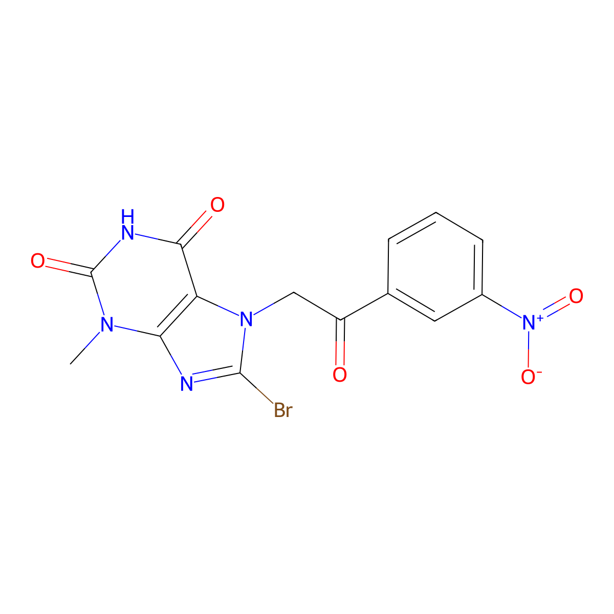 8-Bromo-3-methyl-7-[2-(3-nitrophenyl)-2-oxoethyl]purine-2,6-dione molecular structure, CAS 313262-60-1