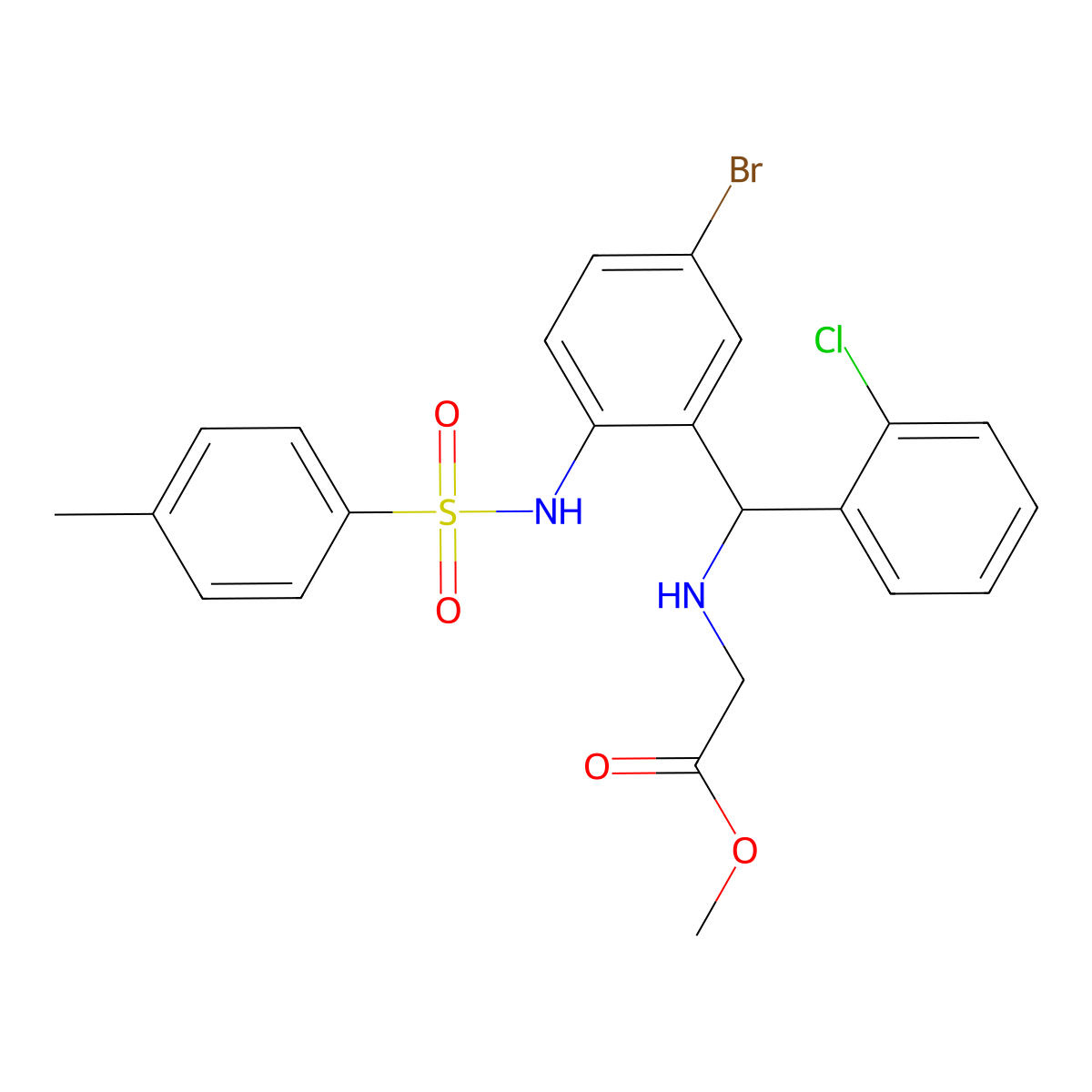 N-[[5-Bromo-2-[[(4-methylphenyl)sulfonyl]amino]phenyl](2-chlorophenyl)methyl]glycine methyl ester molecular structure, CAS 313262-73-6