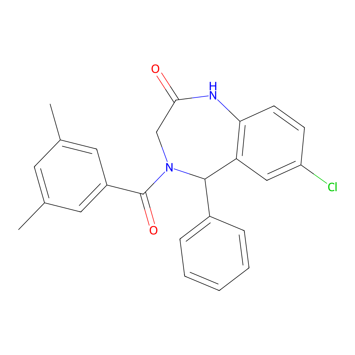 7-chloro-4-(3,5-dimethylbenzoyl)-5-phenyl-4,5-dihydro-1H-benzo[e][1,4]diazepin-2(3H)-one molecular structure, CAS 313262-78-1