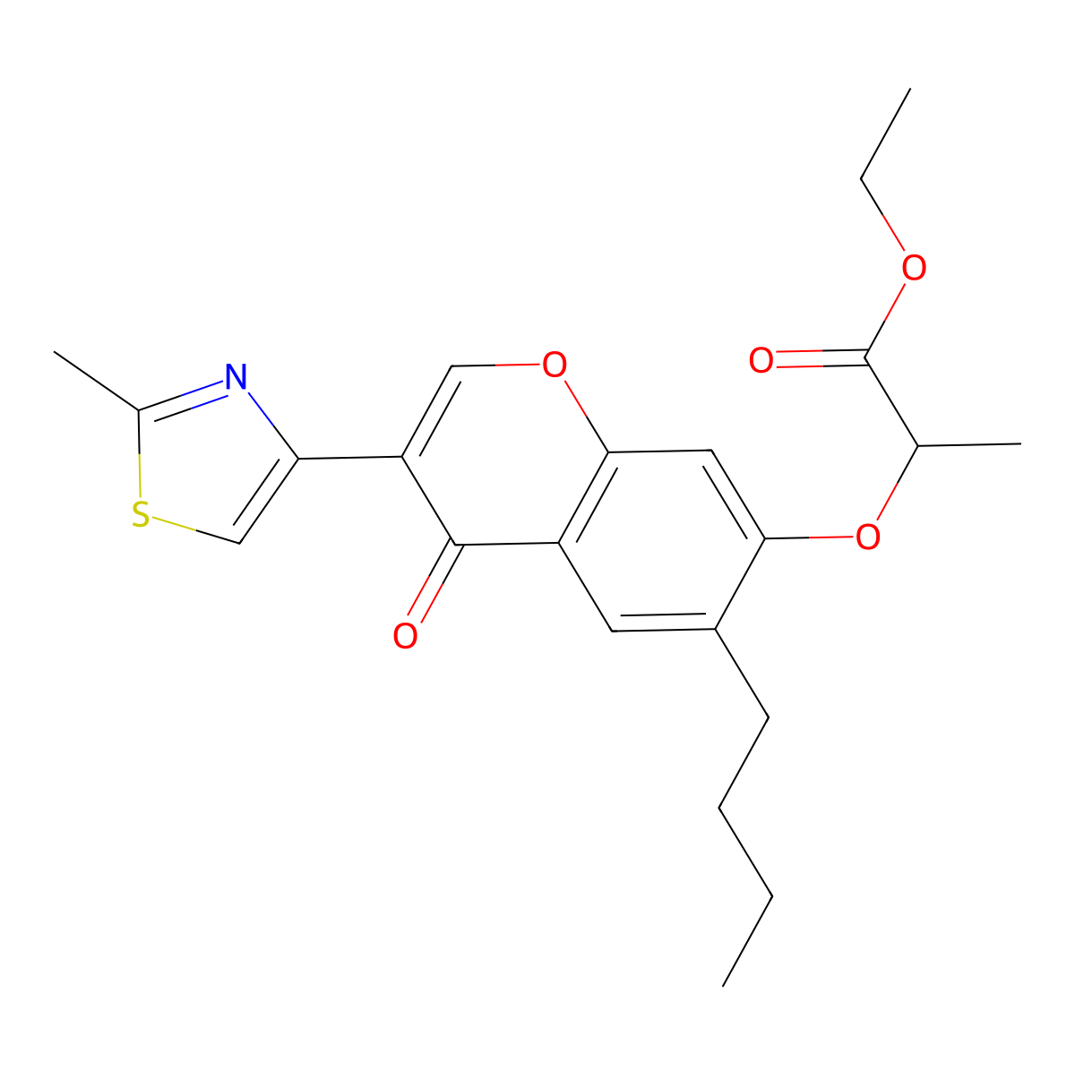 ethyl 2-{[6-butyl-3-(2-methyl-1,3-thiazol-4-yl)-4-oxo-4H-chromen-7-yl]oxy}propanoate molecular structure, CAS 313262-81-6