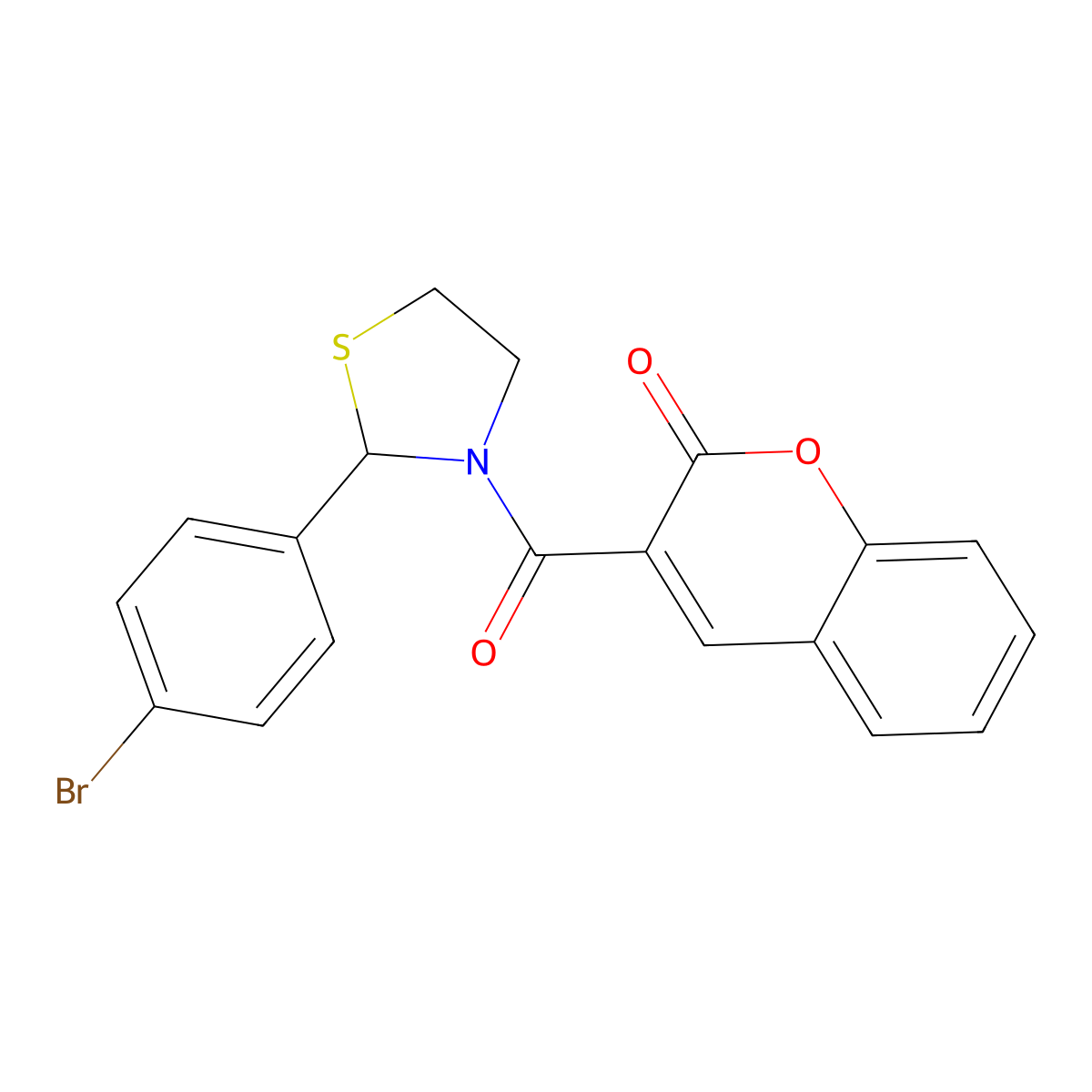 3-{[2-(4-bromophenyl)-1,3-thiazolidin-3-yl]carbonyl}-2H-chromen-2-one molecular structure, CAS 313266-89-6