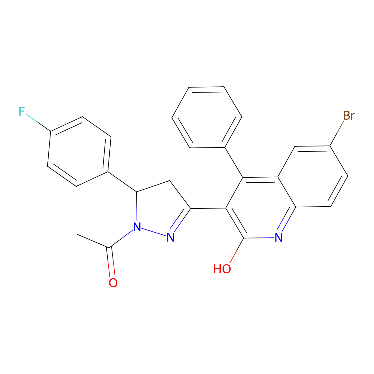 3-(1-acetyl-5-(4-fluorophenyl)-4,5-dihydro-1H-pyrazol-3-yl)-6-bromo-4-phenylquinolin-2(1H)-one molecular structure, CAS 313267-05-9