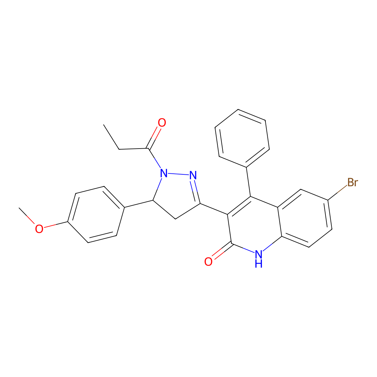 6-bromo-3-[5-(4-methoxyphenyl)-1-propanoyl-4,5-dihydro-1H-pyrazol-3-yl]-4-phenyl-1,2-dihydroquinolin-2-one molecular structure, CAS 313267-06-0