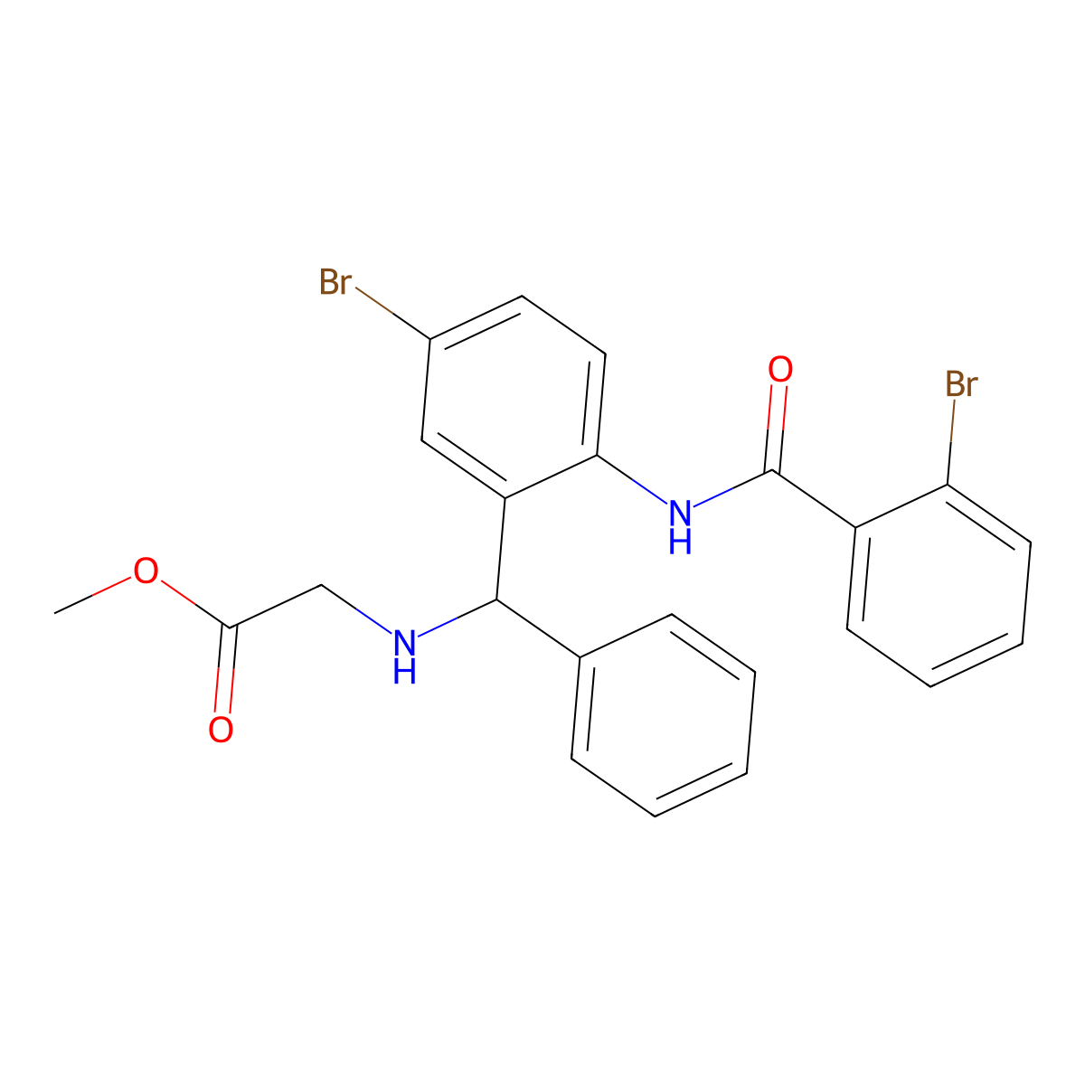 Methyl 2-(((5-bromo-2-(2-bromobenzamido)phenyl)(phenyl)methyl)amino)acetate molecular structure, CAS 313267-11-7