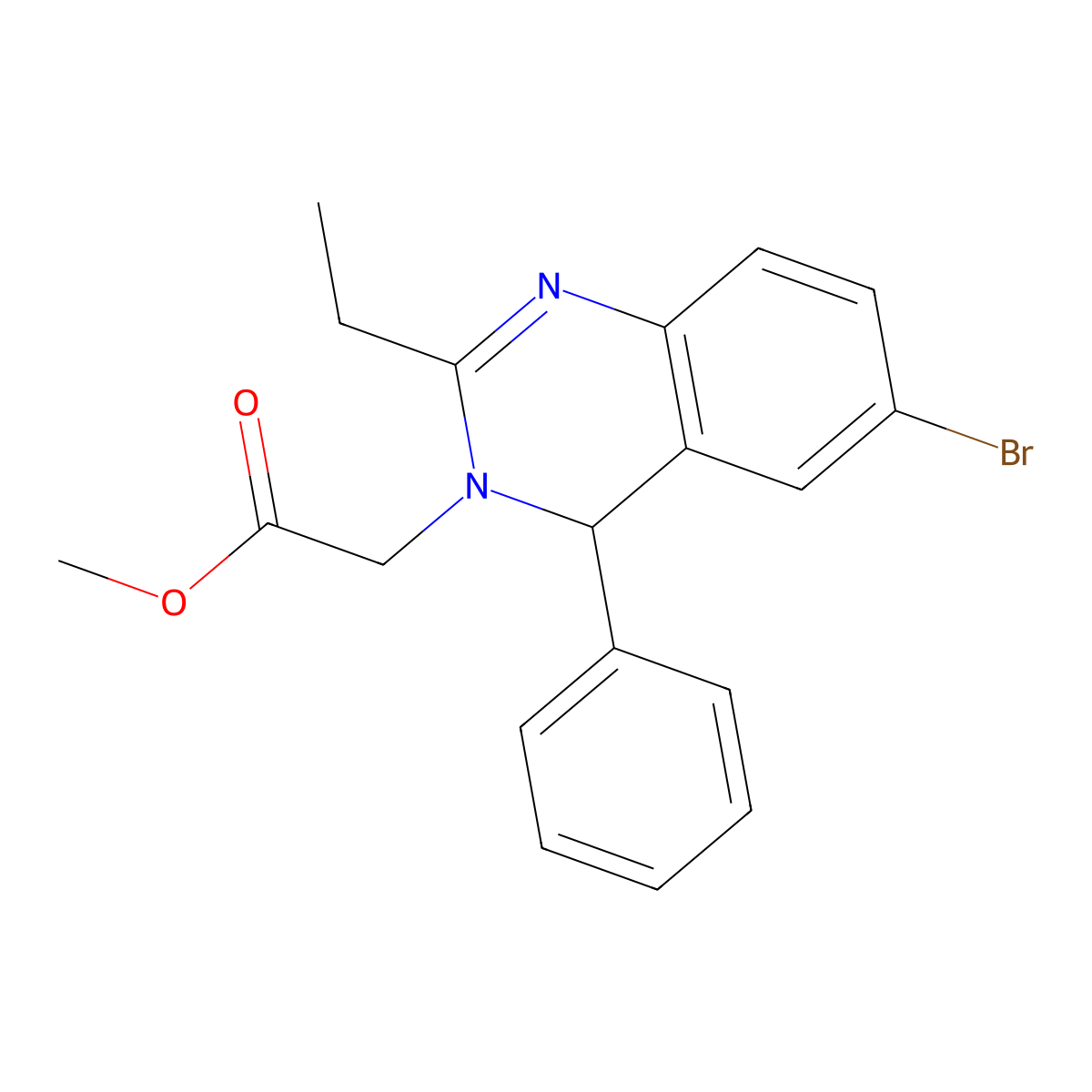 Methyl 2-(6-bromo-2-ethyl-4-phenyl-3,4-dihydroquinazolin-3-yl)acetate molecular structure, CAS 313267-13-9