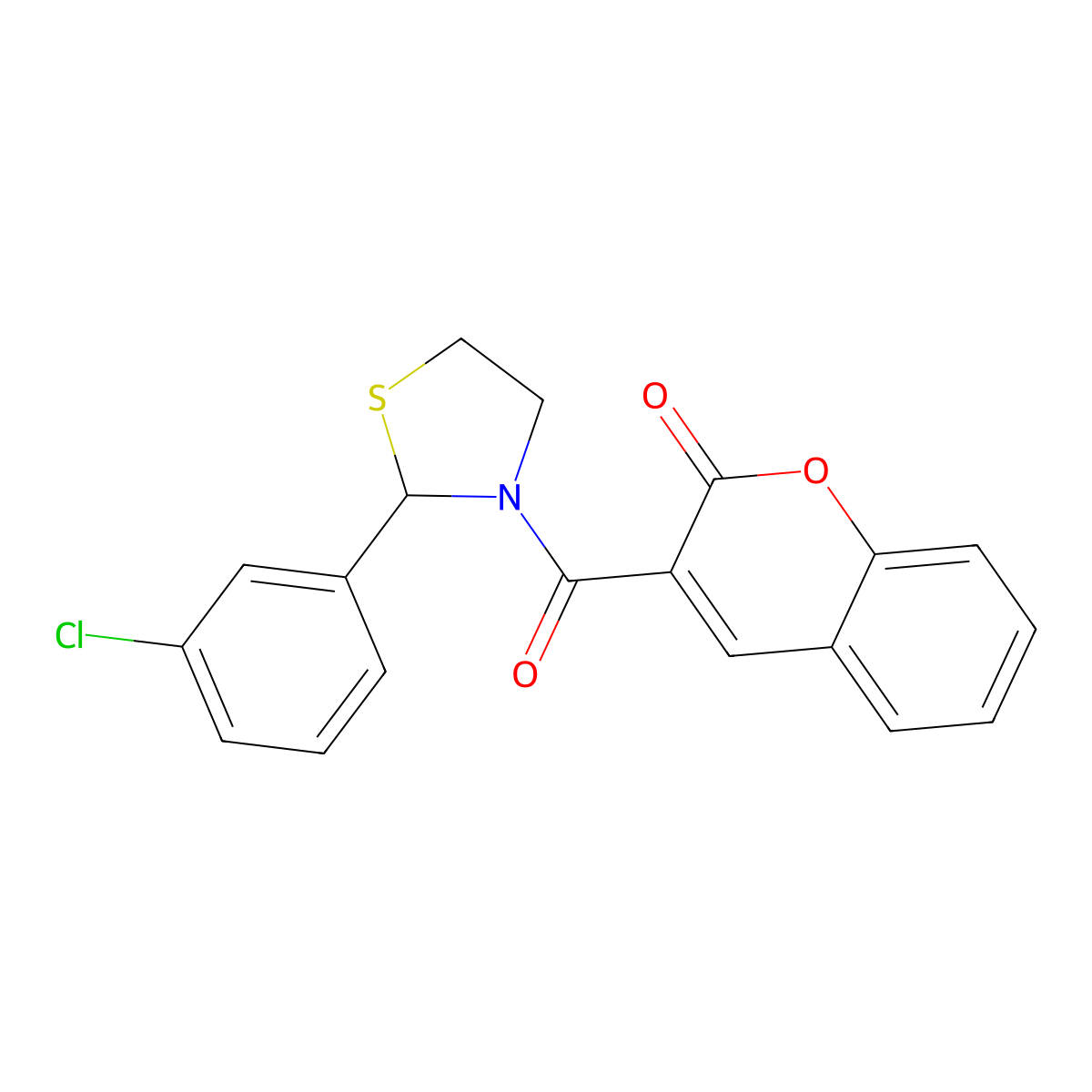 3-{[2-(3-chlorophenyl)-1,3-thiazolidin-3-yl]carbonyl}-2H-chromen-2-one molecular structure, CAS 313267-66-2
