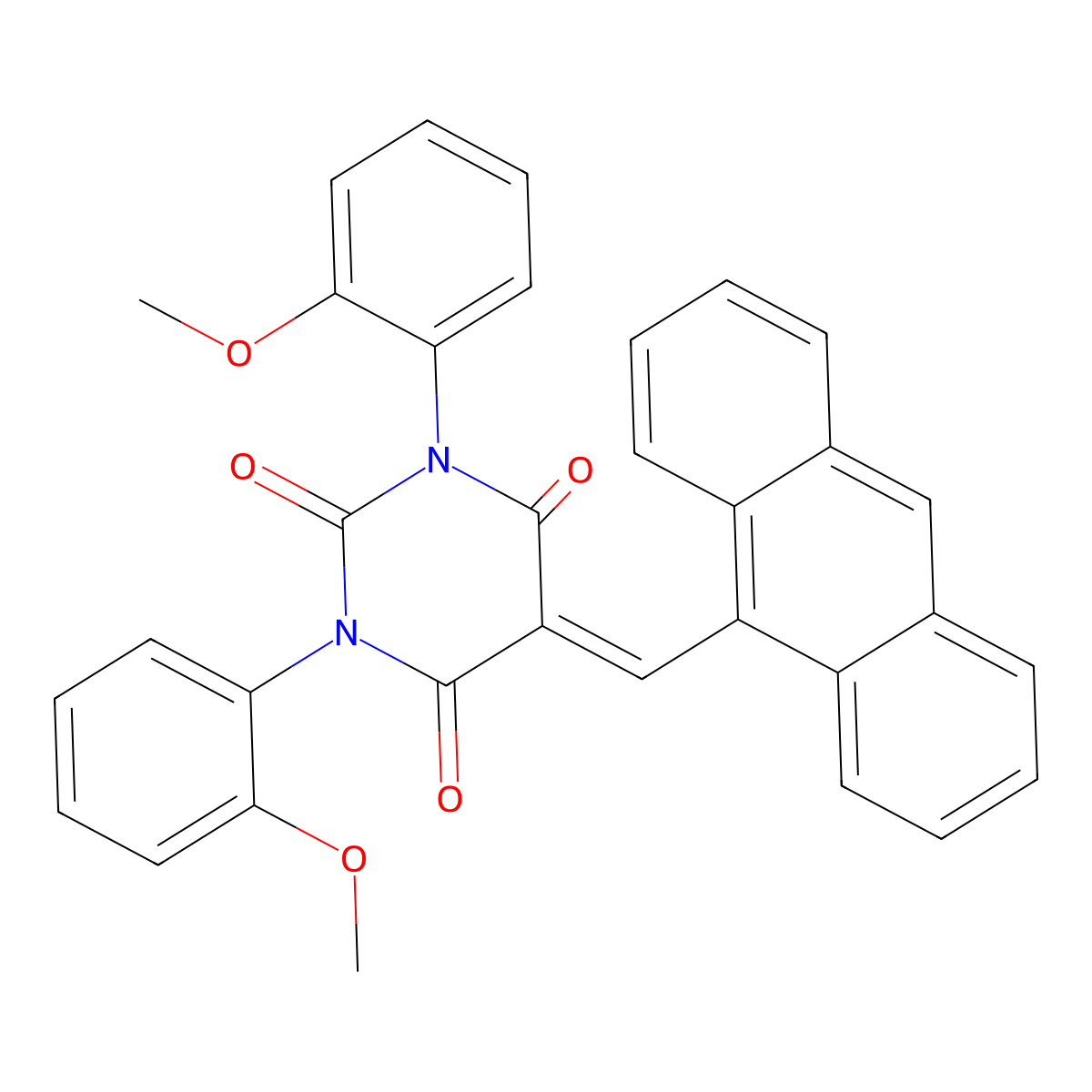 5-(anthracen-9-ylmethylene)-1,3-bis(2-methoxyphenyl)pyrimidine-2,4,6(1H,3H,5H)-trione molecular structure, CAS 313267-75-3