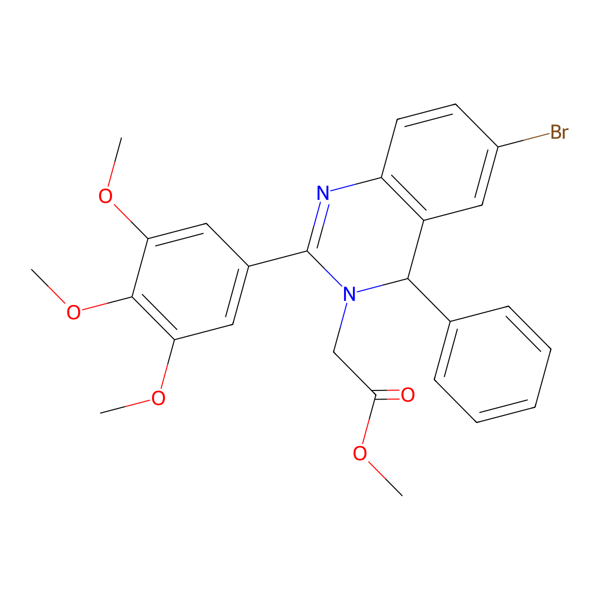 methyl [6-bromo-4-phenyl-2-(3,4,5-trimethoxyphenyl)quinazolin-3(4H)-yl]acetate molecular structure, CAS 313267-97-9