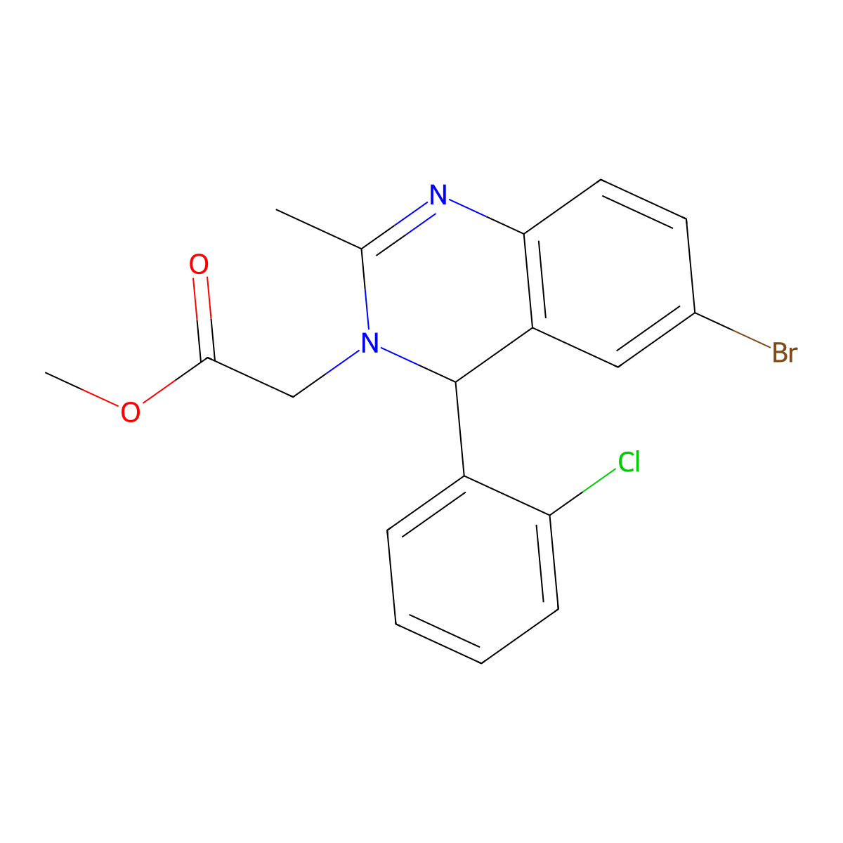 methyl [6-bromo-4-(2-chlorophenyl)-2-methylquinazolin-3(4H)-yl]acetate molecular structure, CAS 313267-99-1