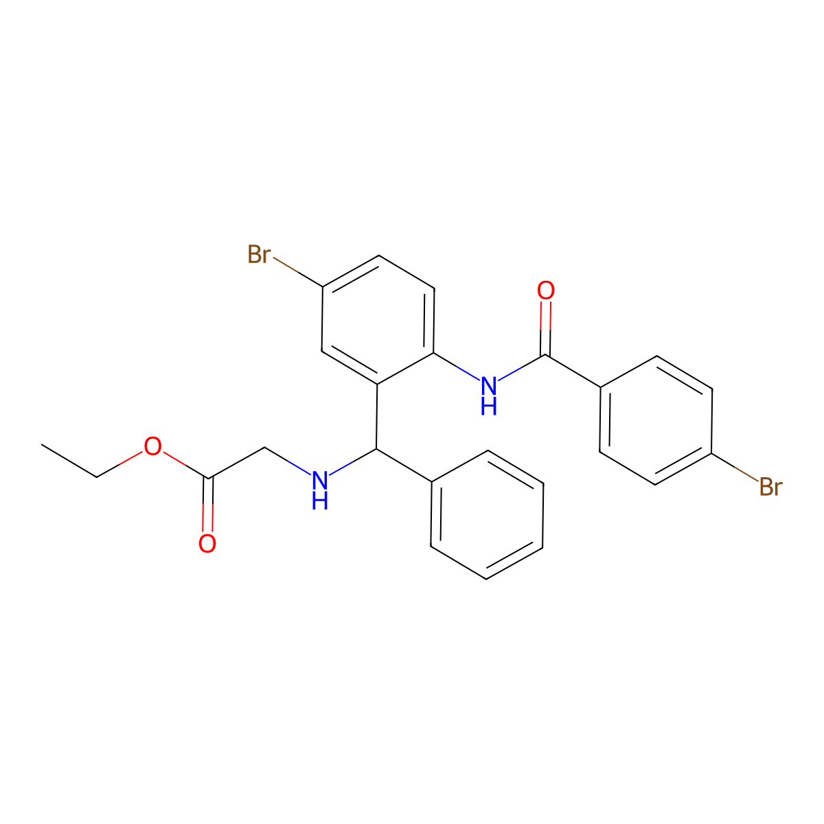 Ethyl 2-(((5-bromo-2-(4-bromobenzamido)phenyl)(phenyl)methyl)amino)acetate molecular structure, CAS 313268-00-7
