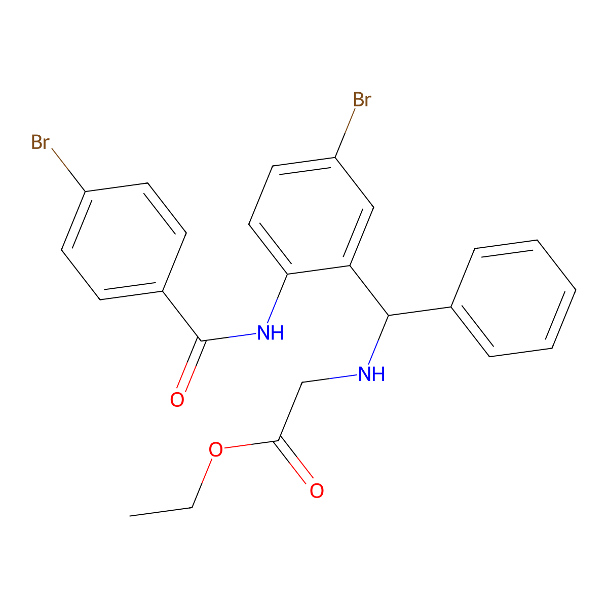 Ethyl 2-(((5-bromo-2-(4-bromobenzamido)phenyl)(phenyl)methyl)amino)acetate molecular structure, CAS 313268-00-7