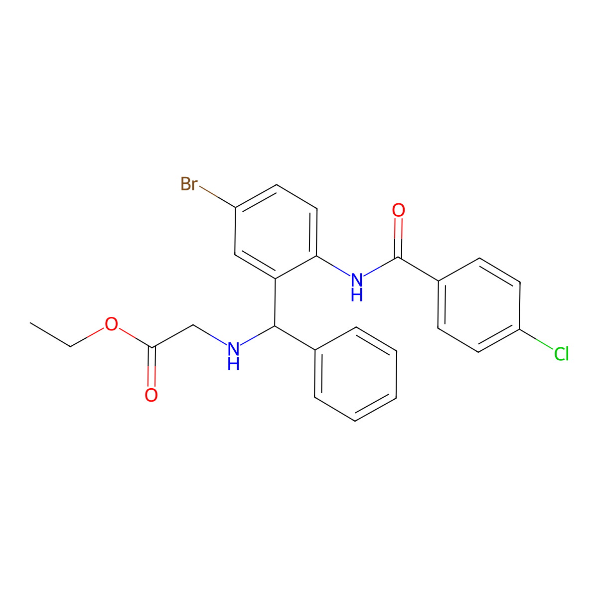 Ethyl 2-[[[5-bromo-2-[(4-chlorobenzoyl)amino]phenyl]-phenylmethyl]amino]acetate molecular structure, CAS 313268-01-8