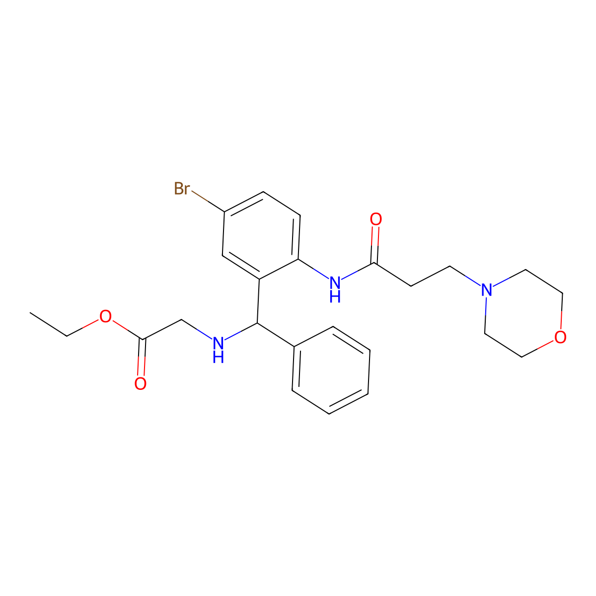 Ethyl 2-[[[5-bromo-2-(3-morpholin-4-ylpropanoylamino)phenyl]-phenylmethyl]amino]acetate molecular structure, CAS 313268-02-9