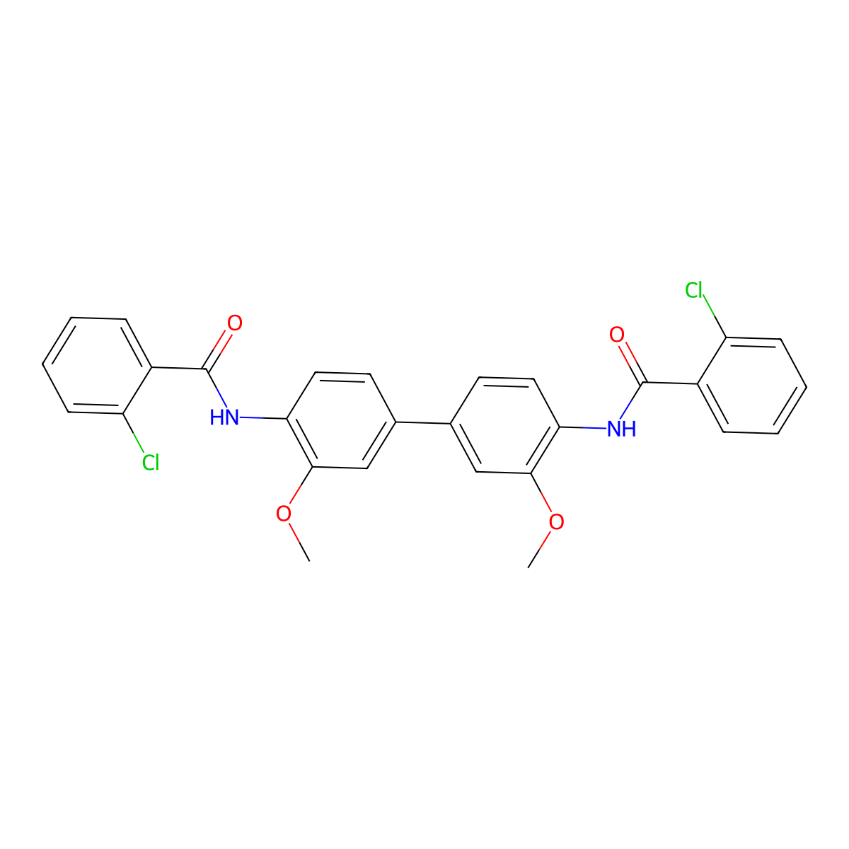 2-chloro-N-[4-[4-[(2-chlorobenzoyl)amino]-3-methoxyphenyl]-2-methoxyphenyl]benzamide molecular structure, CAS 313268-44-9