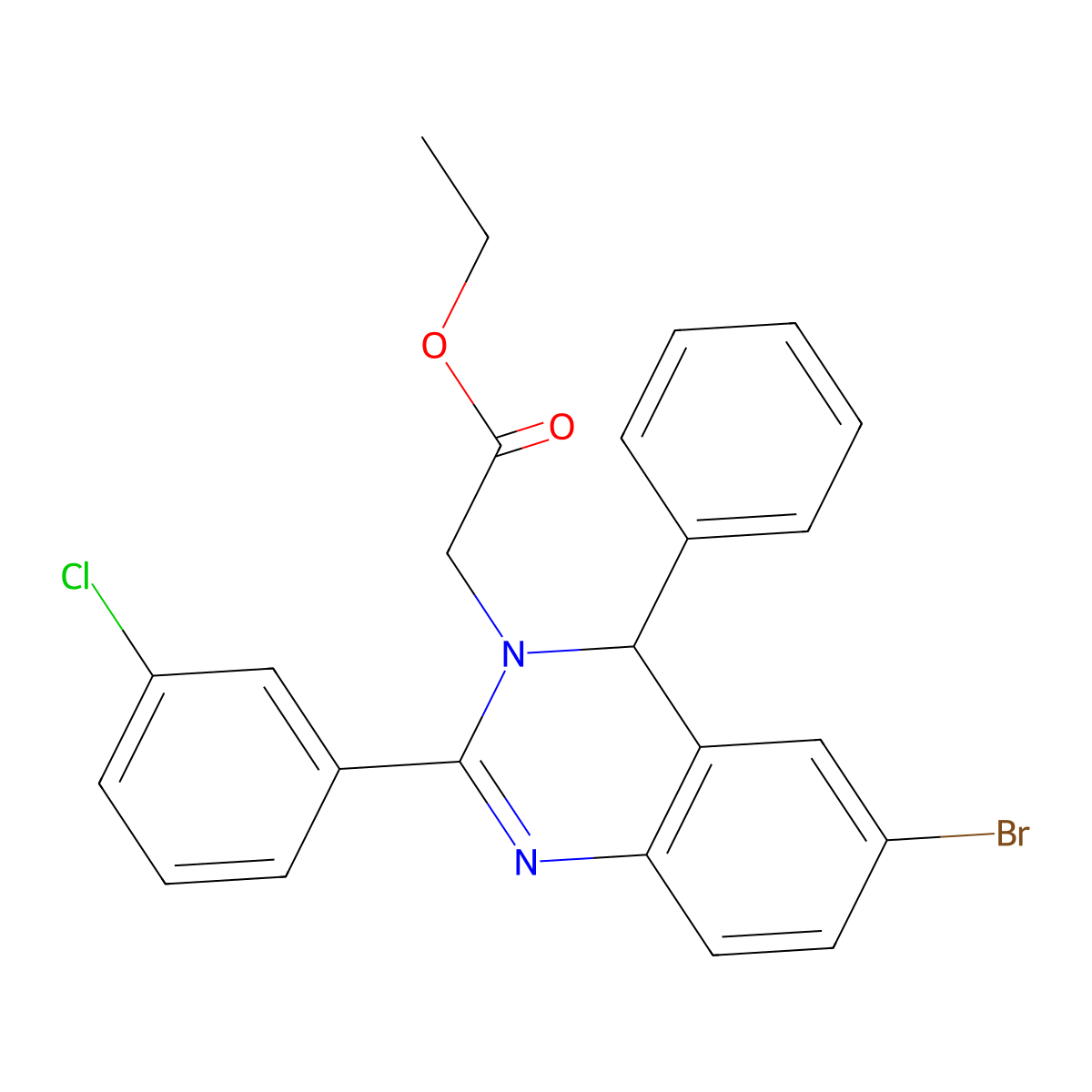 ethyl 2-[6-bromo-2-(3-chlorophenyl)-4-phenyl-4H-quinazolin-3-yl]acetate molecular structure, CAS 313268-61-0