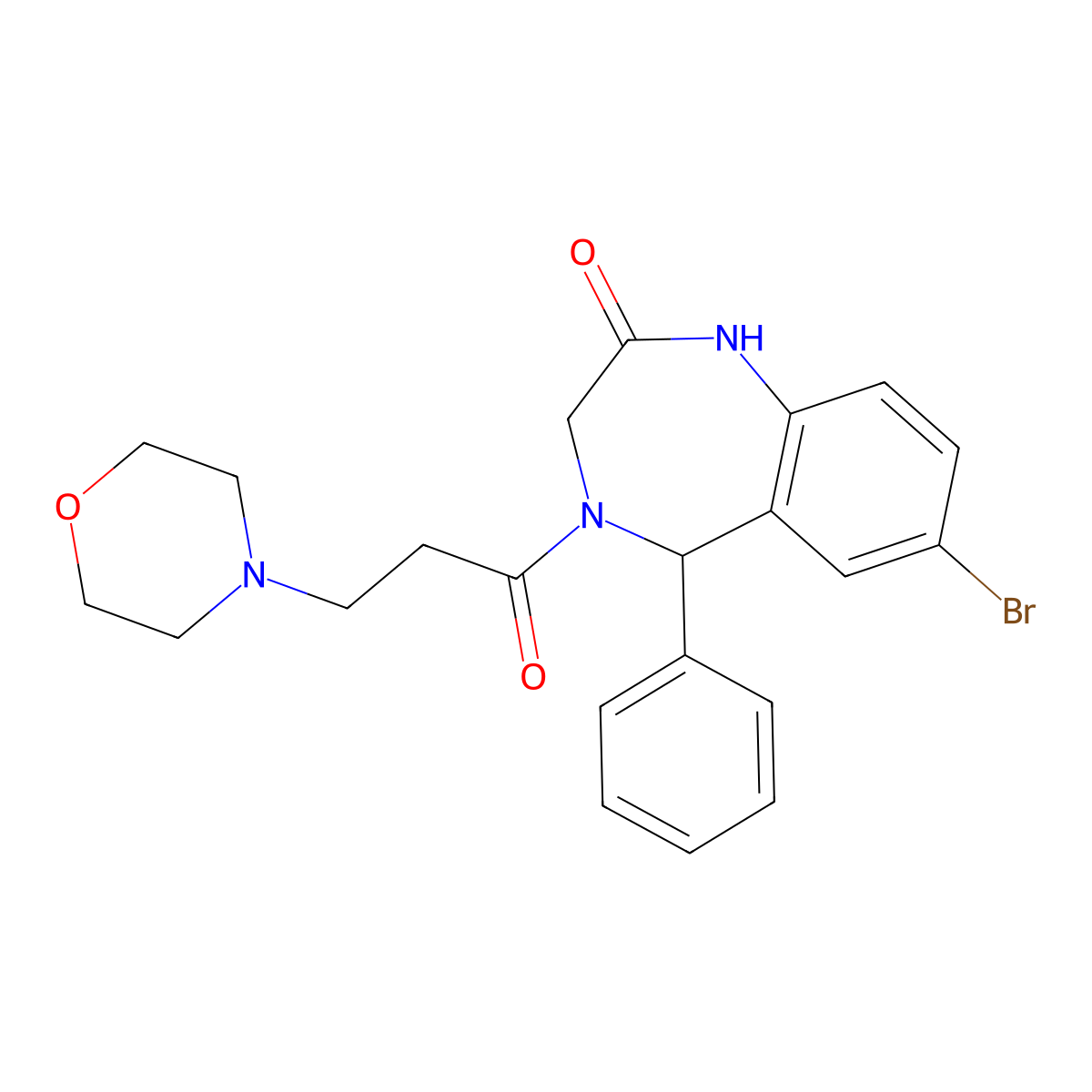 7-bromo-4-(3-morpholin-4-ylpropanoyl)-5-phenyl-3,5-dihydro-1H-1,4-benzodiazepin-2-one molecular structure, CAS 313268-67-6