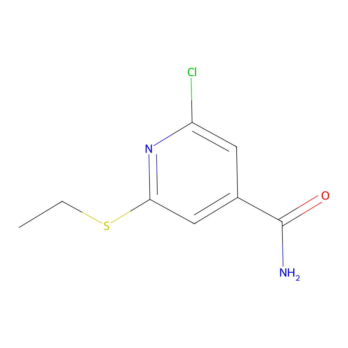 2-Chloro-6-ethylthio-4-pyridinecarboxamide molecular structure, CAS 313269-83-9