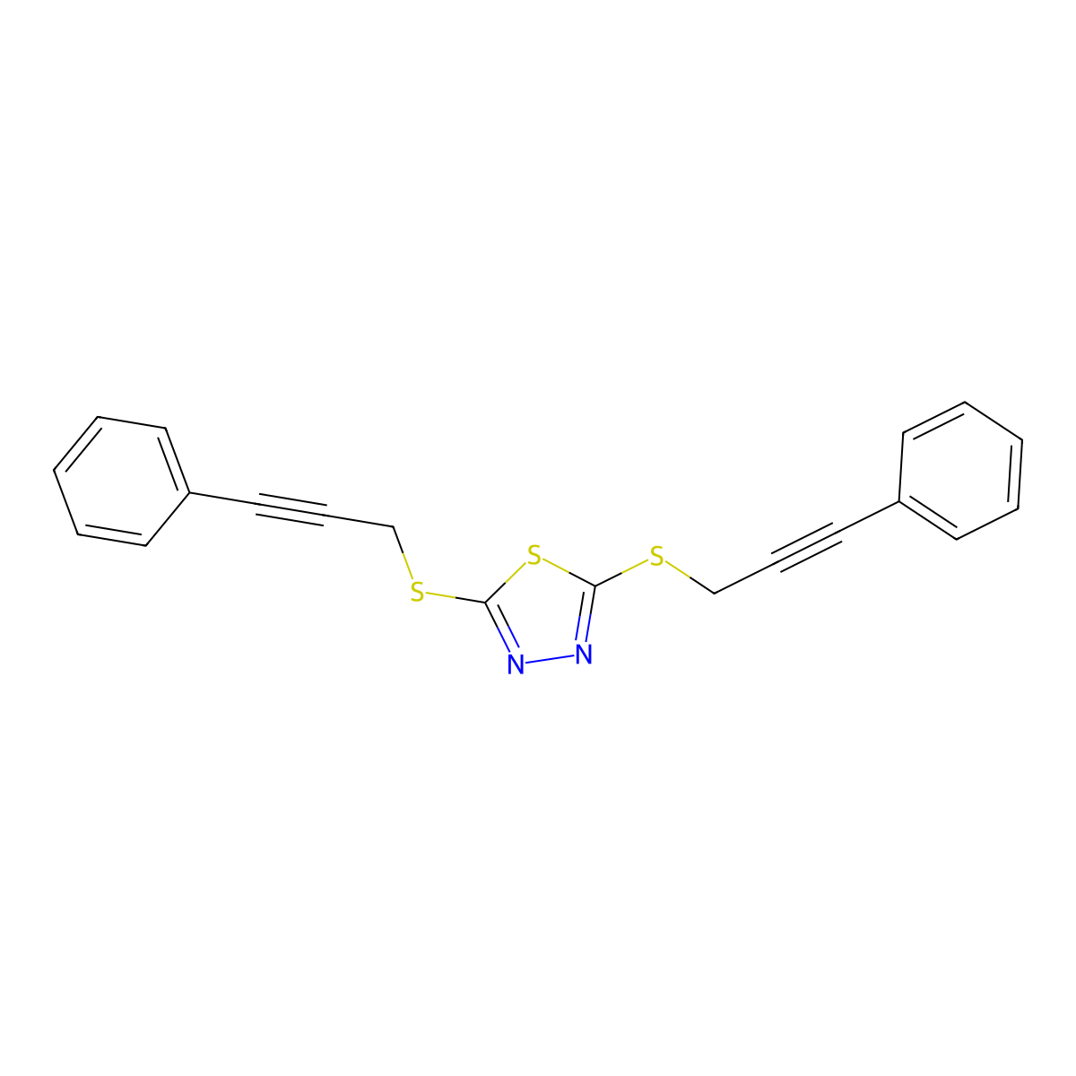 2,5-Bis(3-phenylprop-2-ynylsulfanyl)-1,3,4-thiadiazole molecular structure, CAS 313272-40-1